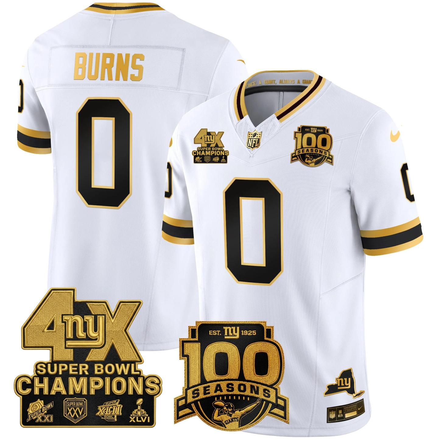 NYG 4X Champions & 100th Season Patch Vapor Limited Jersey - Stitched