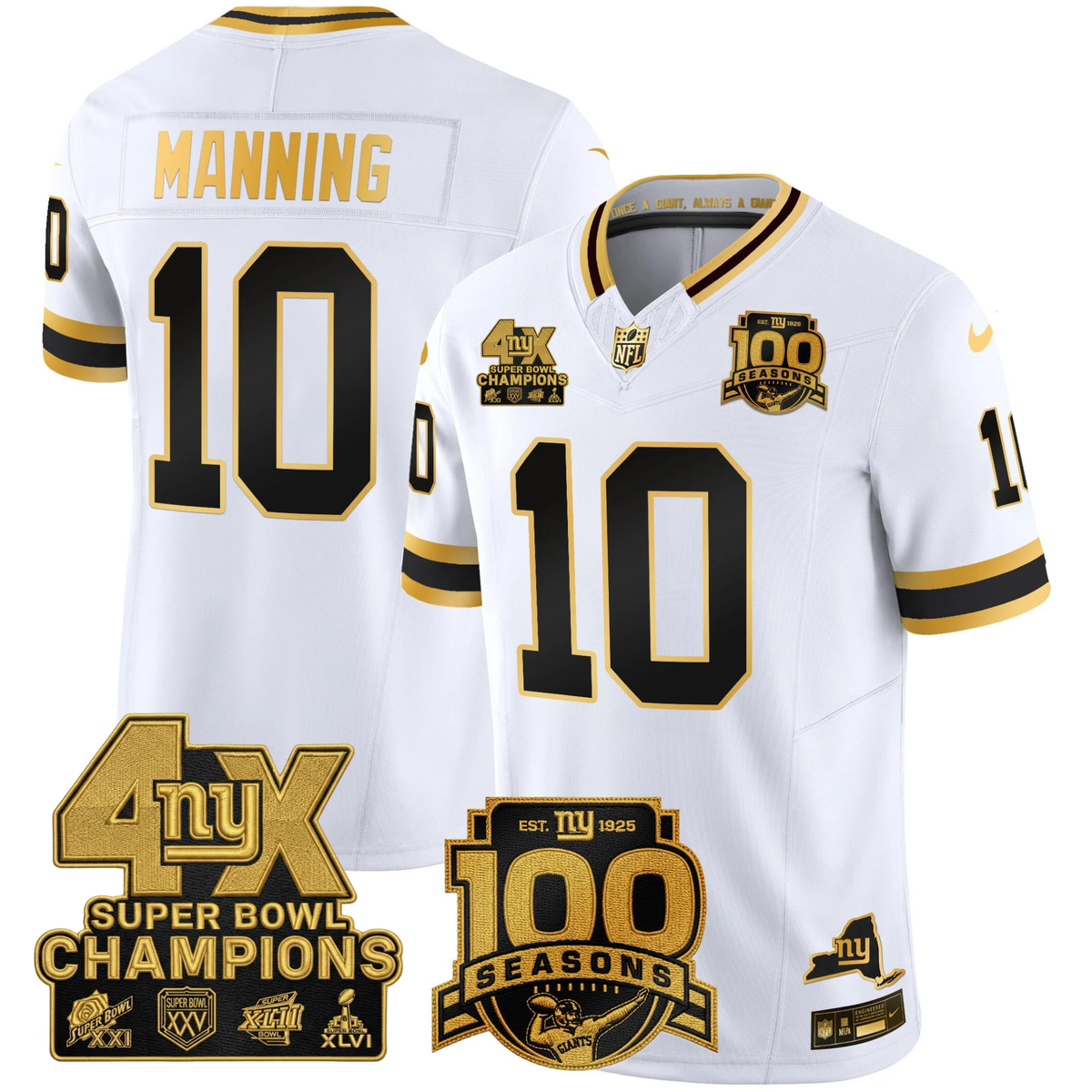 NYG 4X Champions & 100th Season Patch Vapor Limited Jersey - Stitched