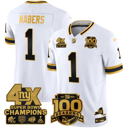 NYG 4X Champions & 100th Season Patch Vapor Limited Jersey - Stitched