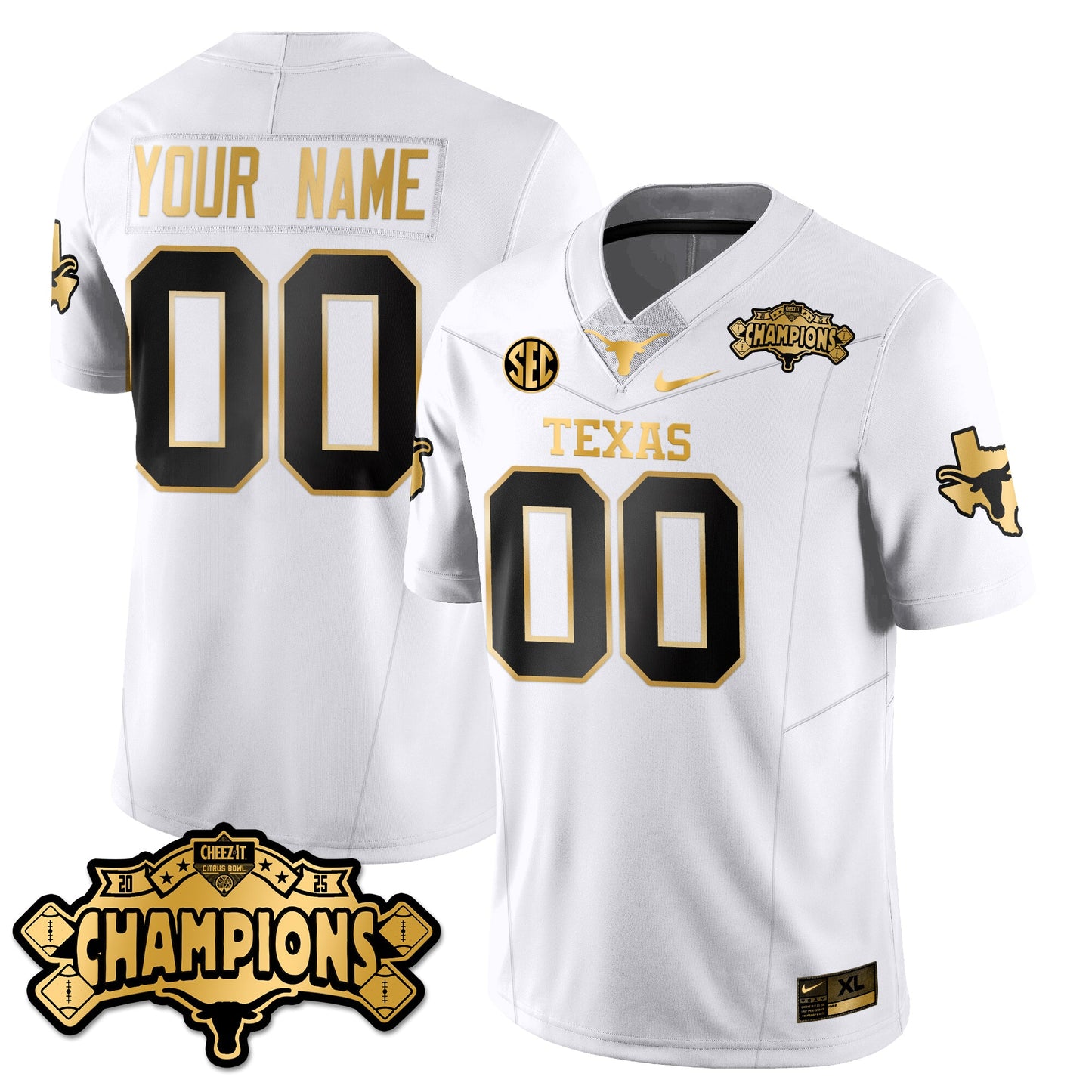 TEX Football Vapor Limited Gold Custom Jersey - Citrus Bowl Champions - All Stitched