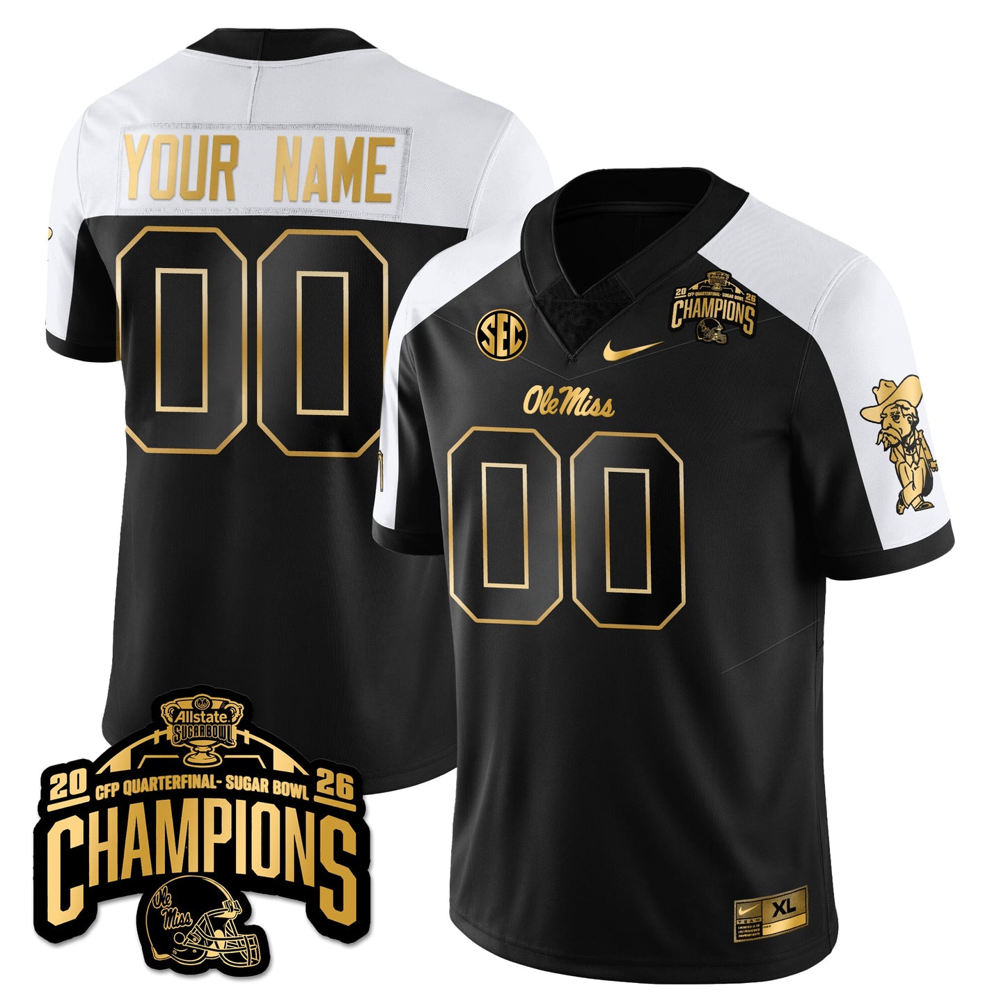 Ole Miss Football Vapor Limited Gold Jersey - Allstate Sugar Bowl Champions - All Stitched