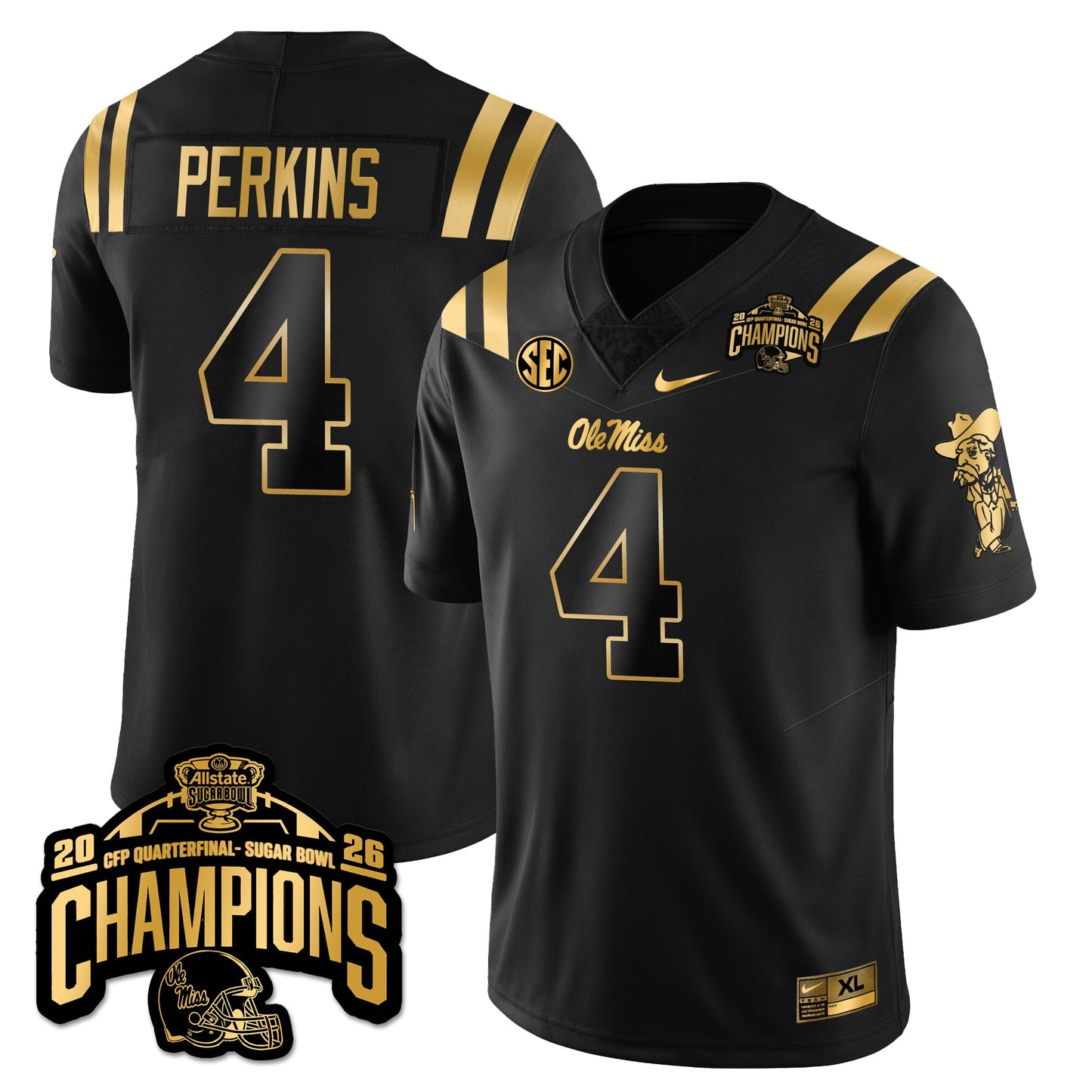 Ole Miss Football Vapor Limited Gold Jersey - Allstate Sugar Bowl Champions - All Stitched