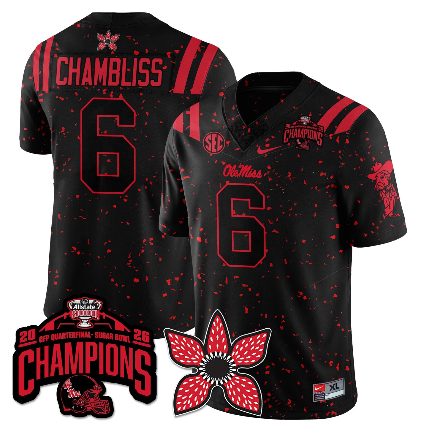 Ole Miss Football Stranger Things Vapor Limited Jersey - Allstate Sugar Bowl Champions - All Stitched