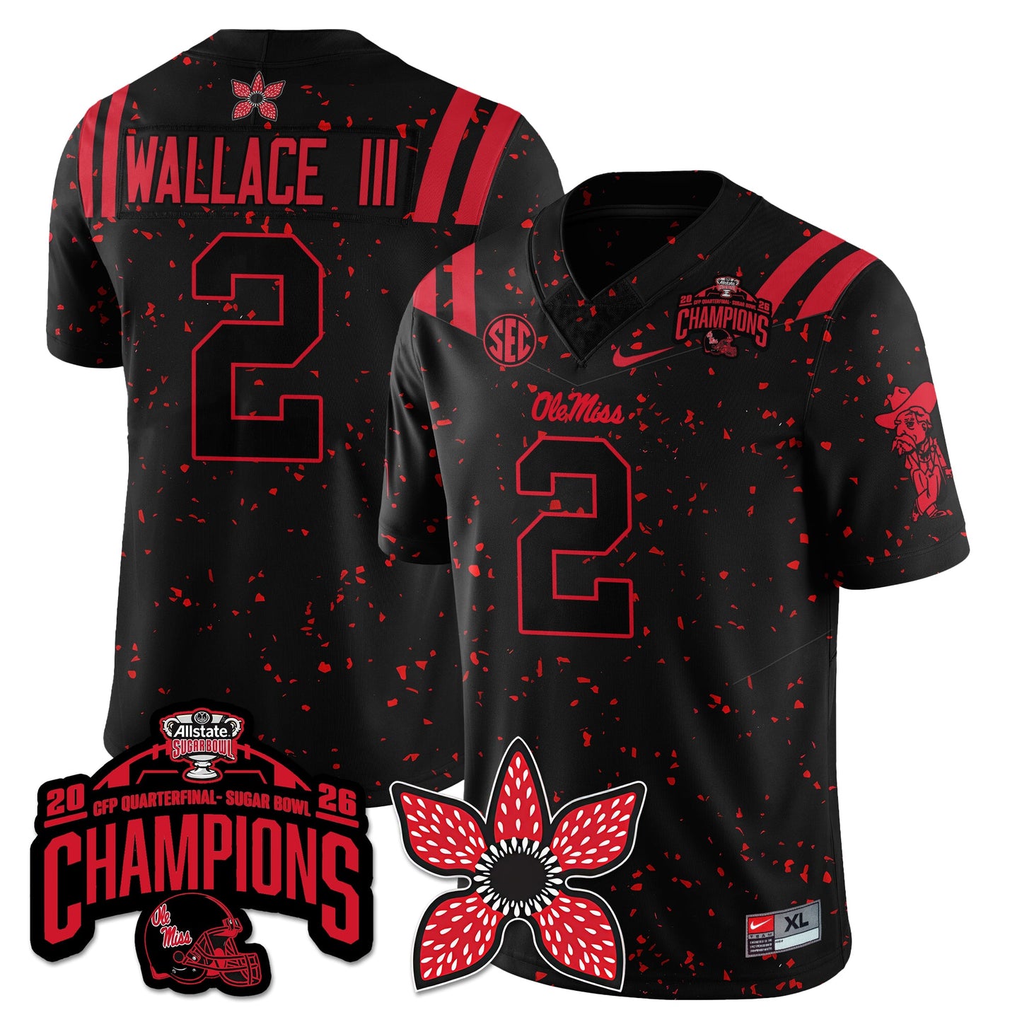 Ole Miss Football Stranger Things Vapor Limited Jersey - Allstate Sugar Bowl Champions - All Stitched