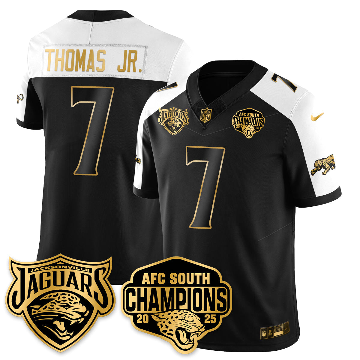 DET AFC South Division Champions Vapor Limited Gold Jersey - All Stitched