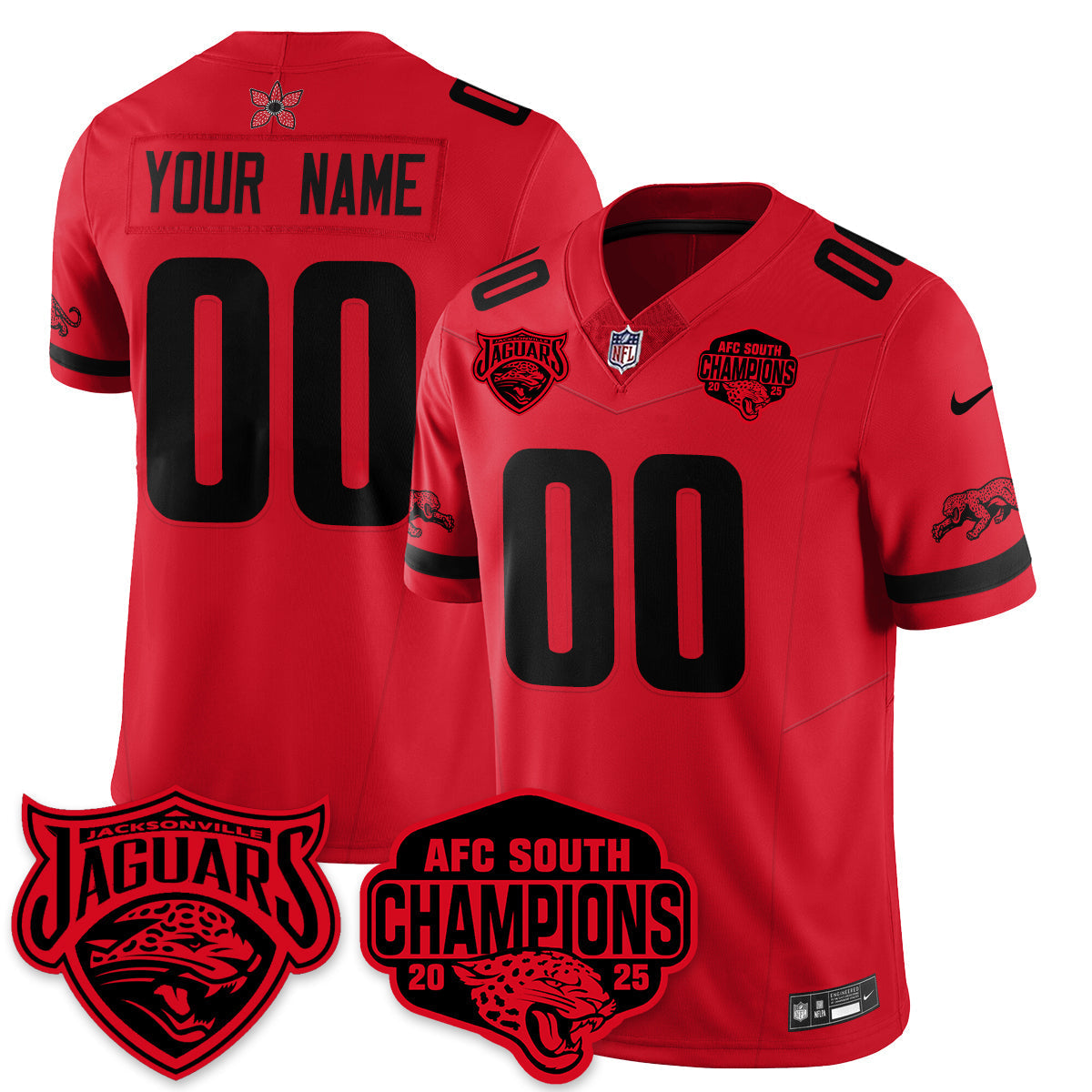 Custom DET Stranger Things AFC South Division Champions Vapor Limited Throwback Jersey - All Stitched