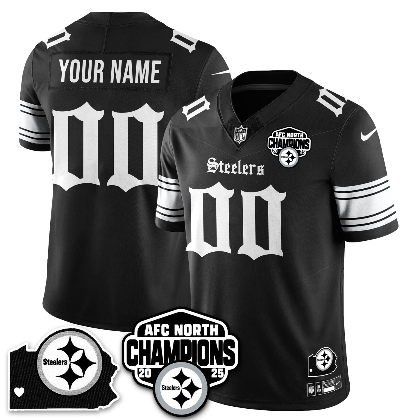 PIT Gothic AFC North Division Champions Vapor Limited Custom Jersey - All Stitched