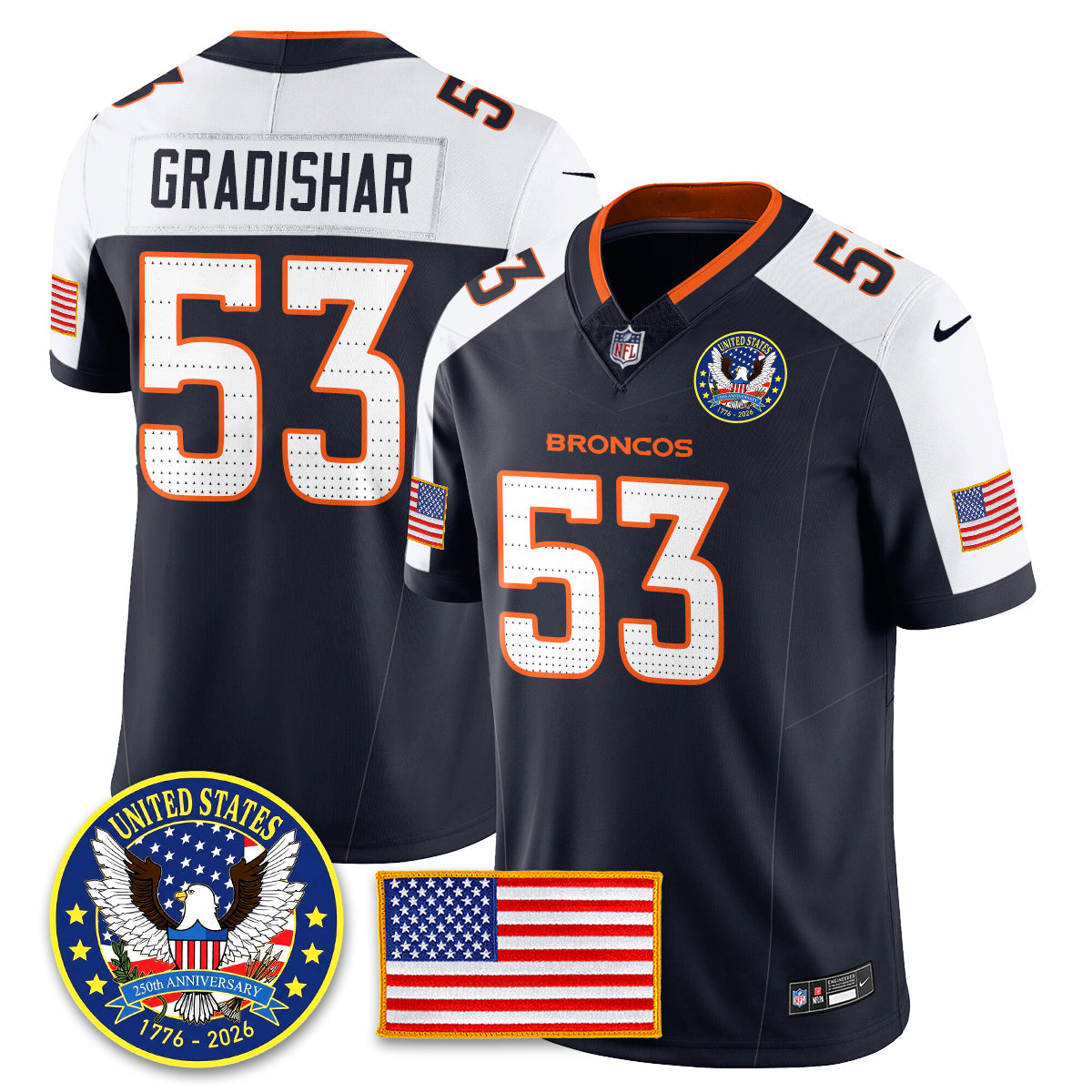 DEN "United States 250th Anniversary Patch" Vapor Limited Jersey - All Stitched