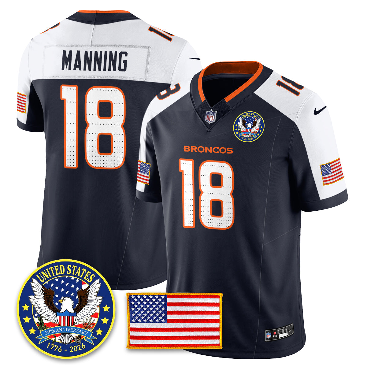 DEN "United States 250th Anniversary Patch" Vapor Limited Jersey - All Stitched