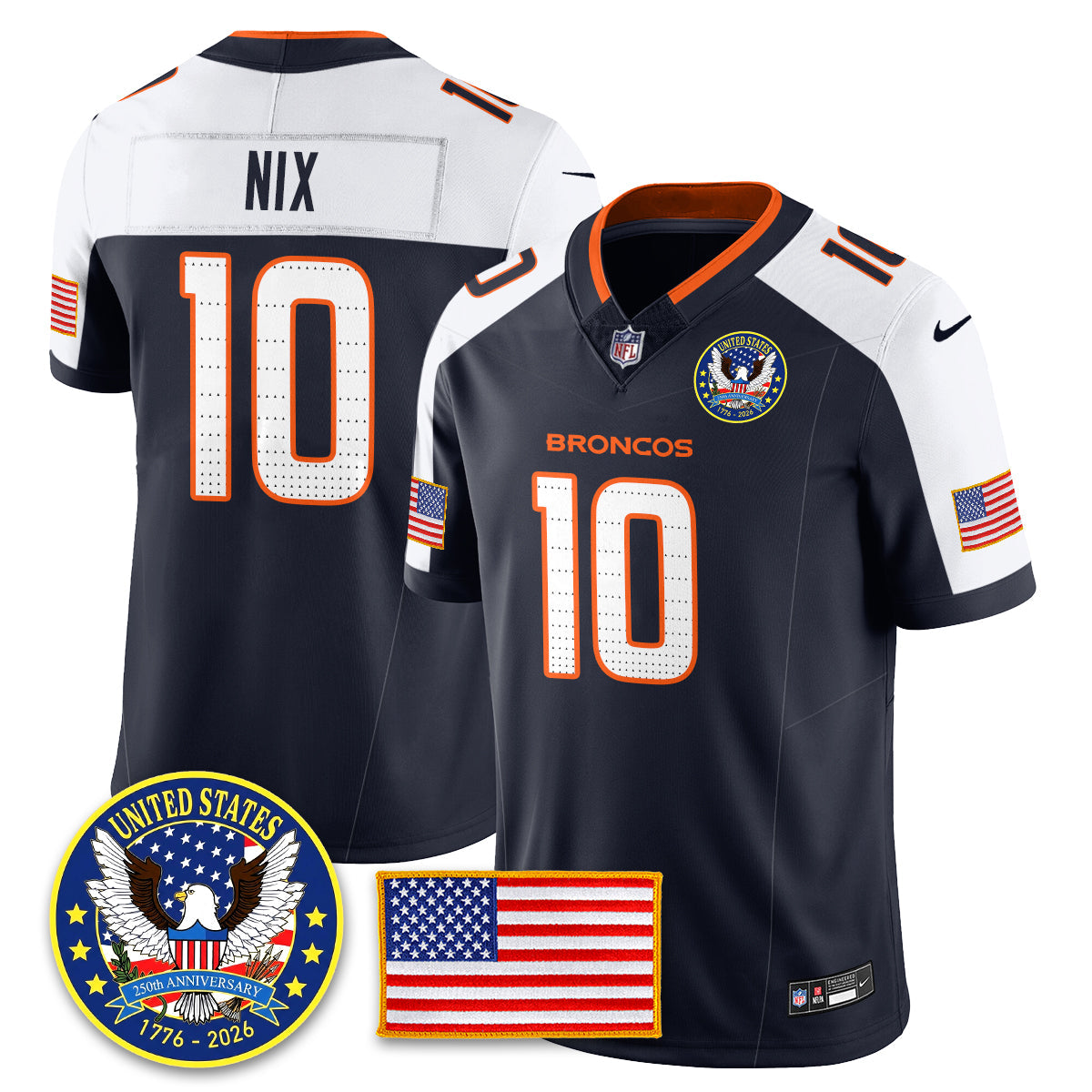 Denver Broncos "United States 250th Anniversary Patch" Vapor Limited Jersey - All Stitched