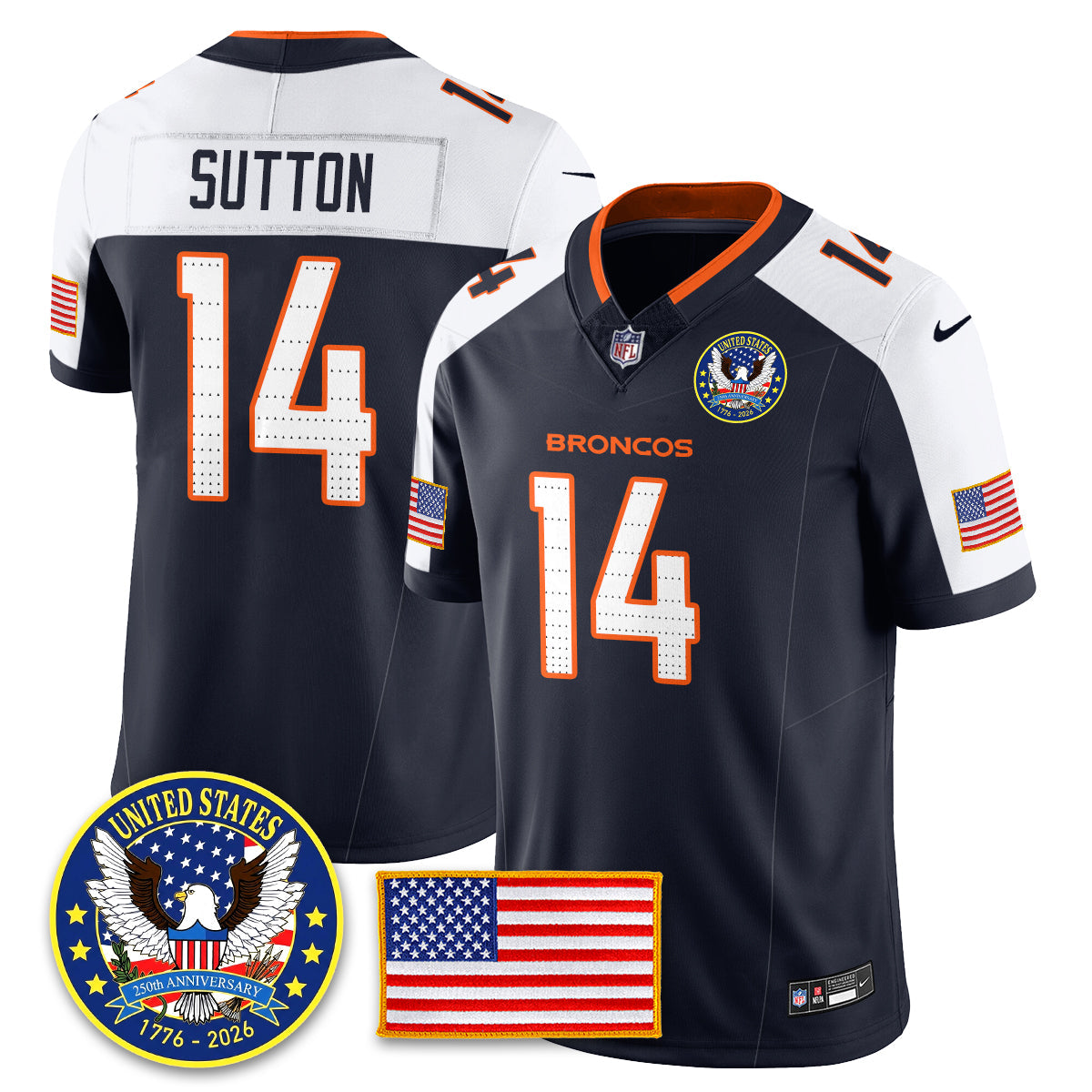 Denver Broncos "United States 250th Anniversary Patch" Vapor Limited Jersey - All Stitched