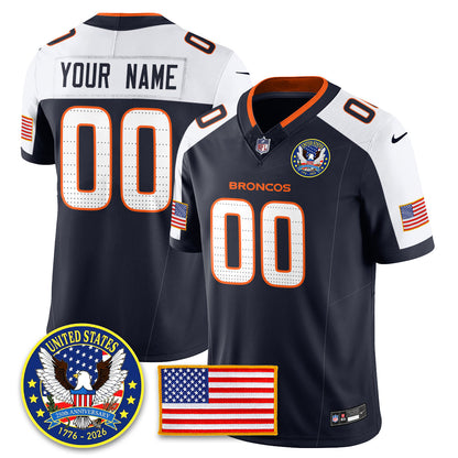 Custom Denver Broncos "United States 250th Anniversary Patch" Vapor Limited Jersey - All Stitched