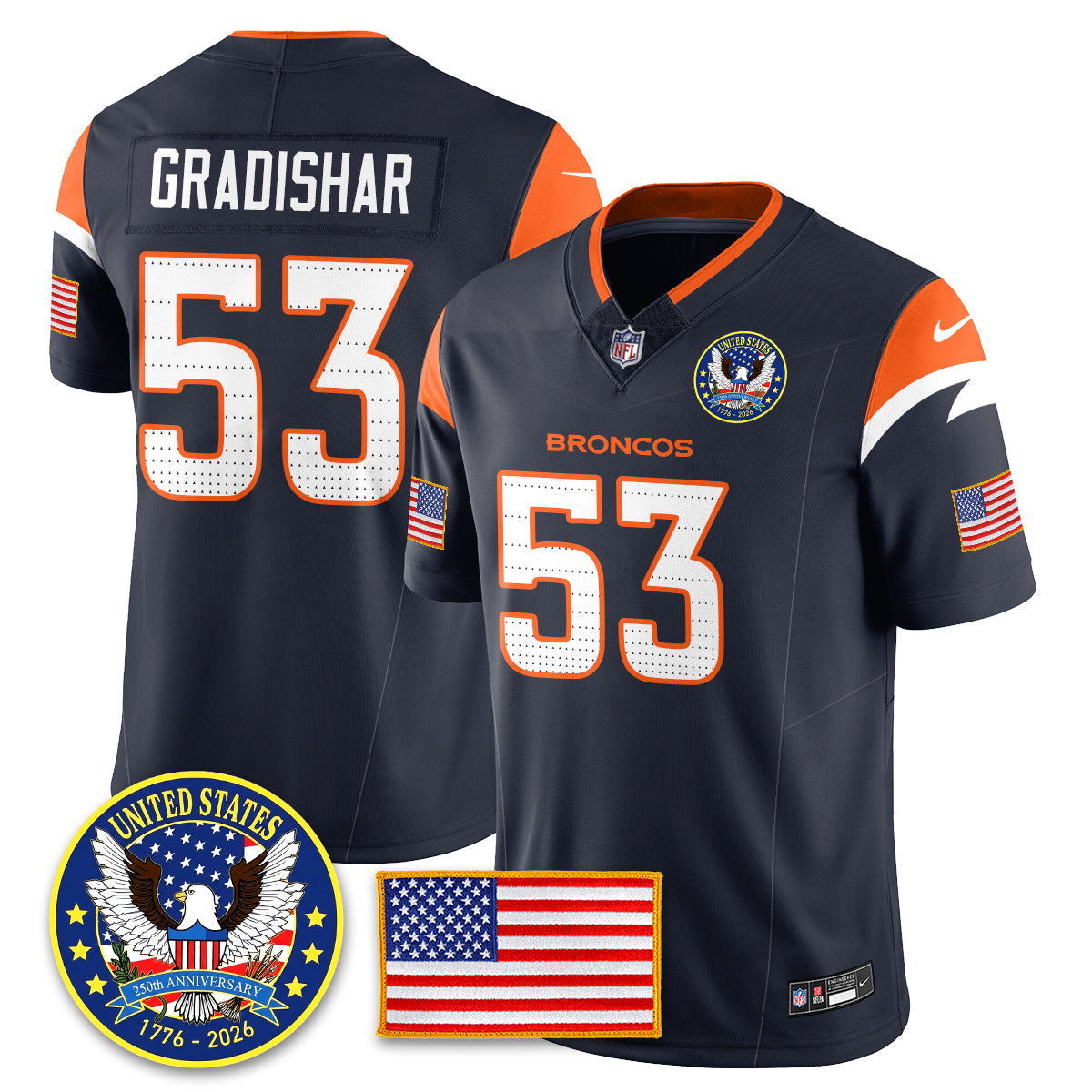 Denver Broncos "United States 250th Anniversary Patch" Vapor Limited Jersey - All Stitched