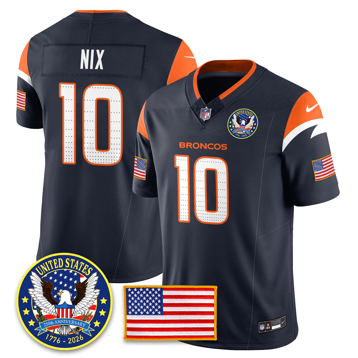 Denver Broncos "United States 250th Anniversary Patch" Vapor Limited Jersey - All Stitched