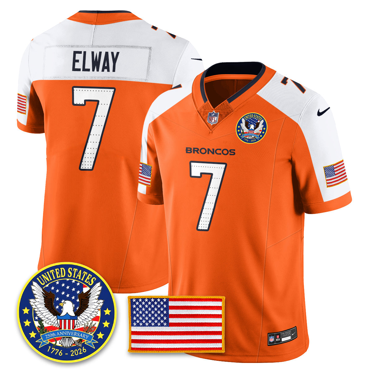 Denver Broncos "United States 250th Anniversary Patch" Vapor Limited Jersey - All Stitched