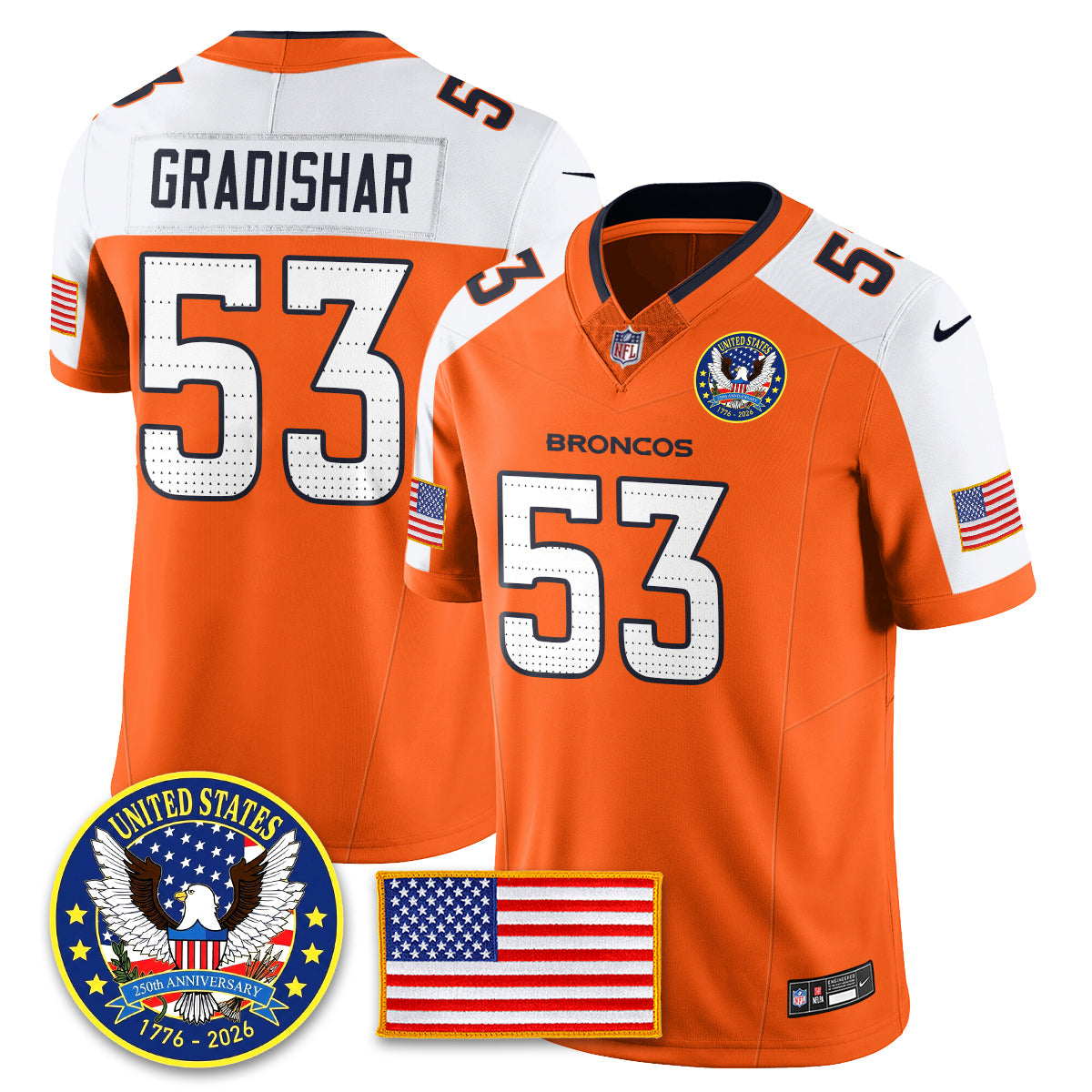 DEN "United States 250th Anniversary Patch" Vapor Limited Jersey - All Stitched