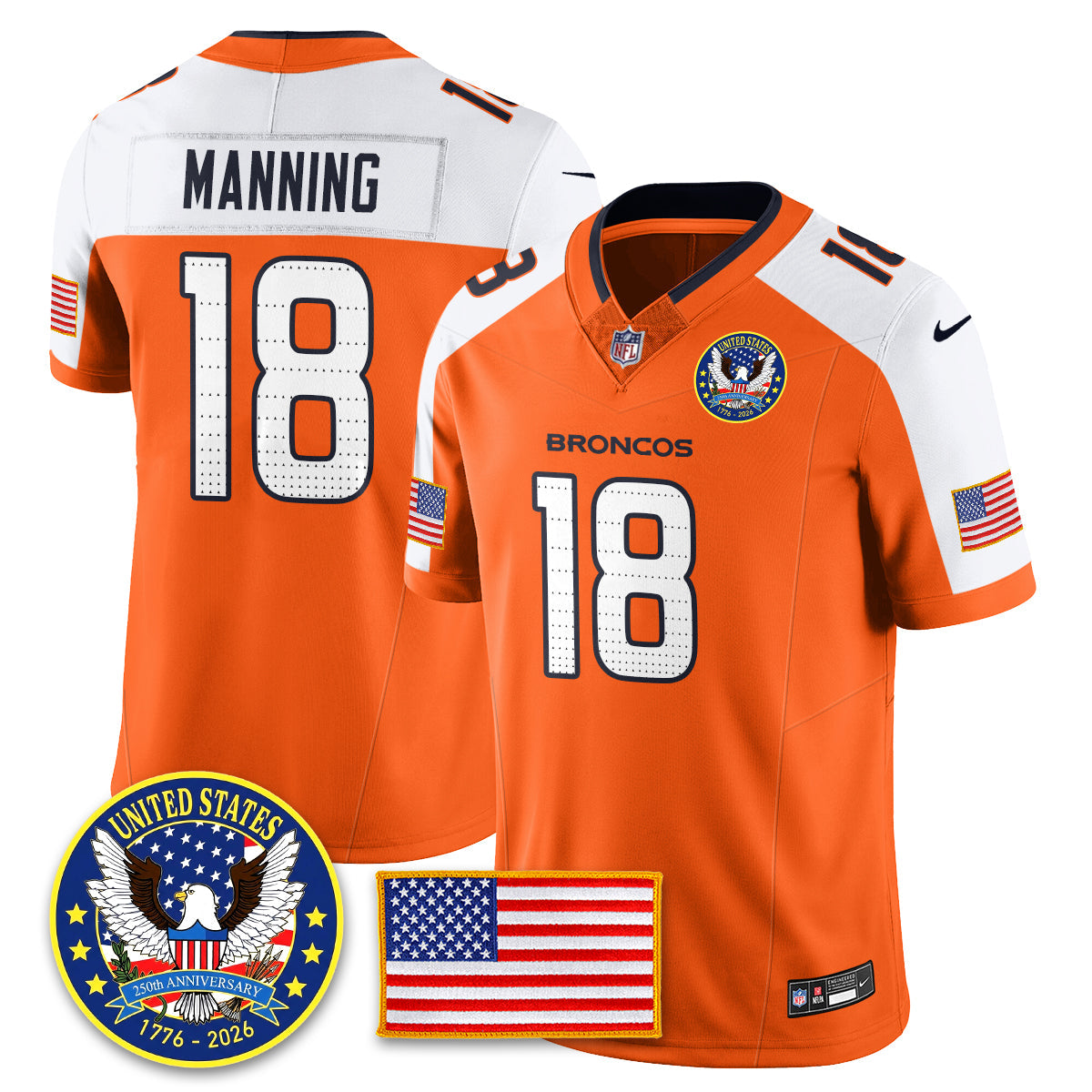 Denver Broncos "United States 250th Anniversary Patch" Vapor Limited Jersey - All Stitched