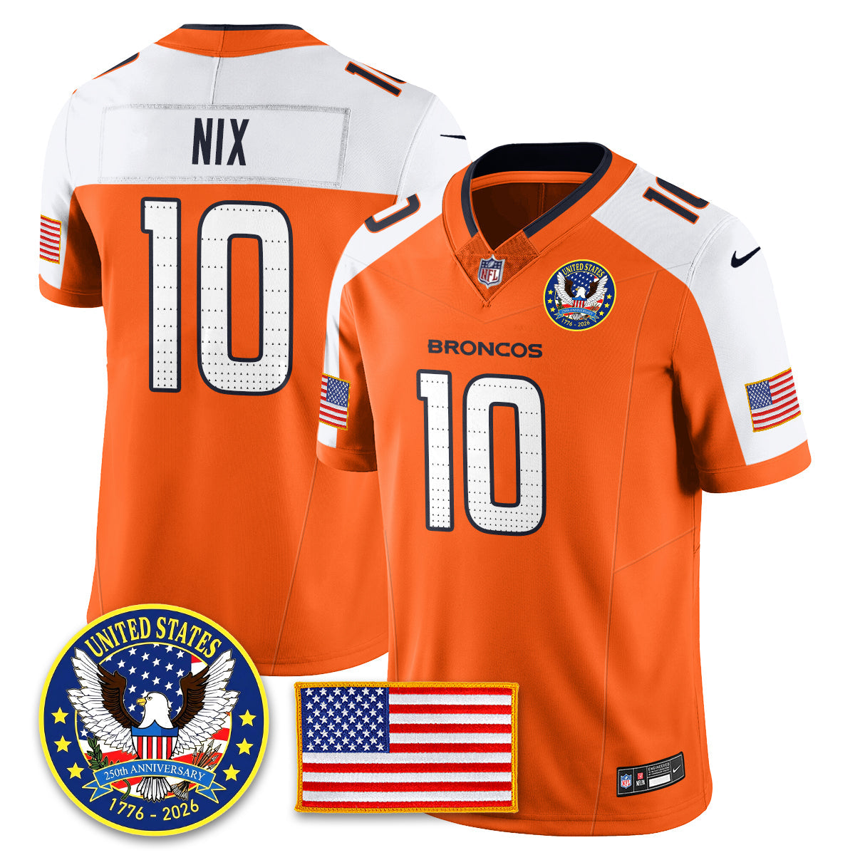 Denver Broncos "United States 250th Anniversary Patch" Vapor Limited Jersey - All Stitched
