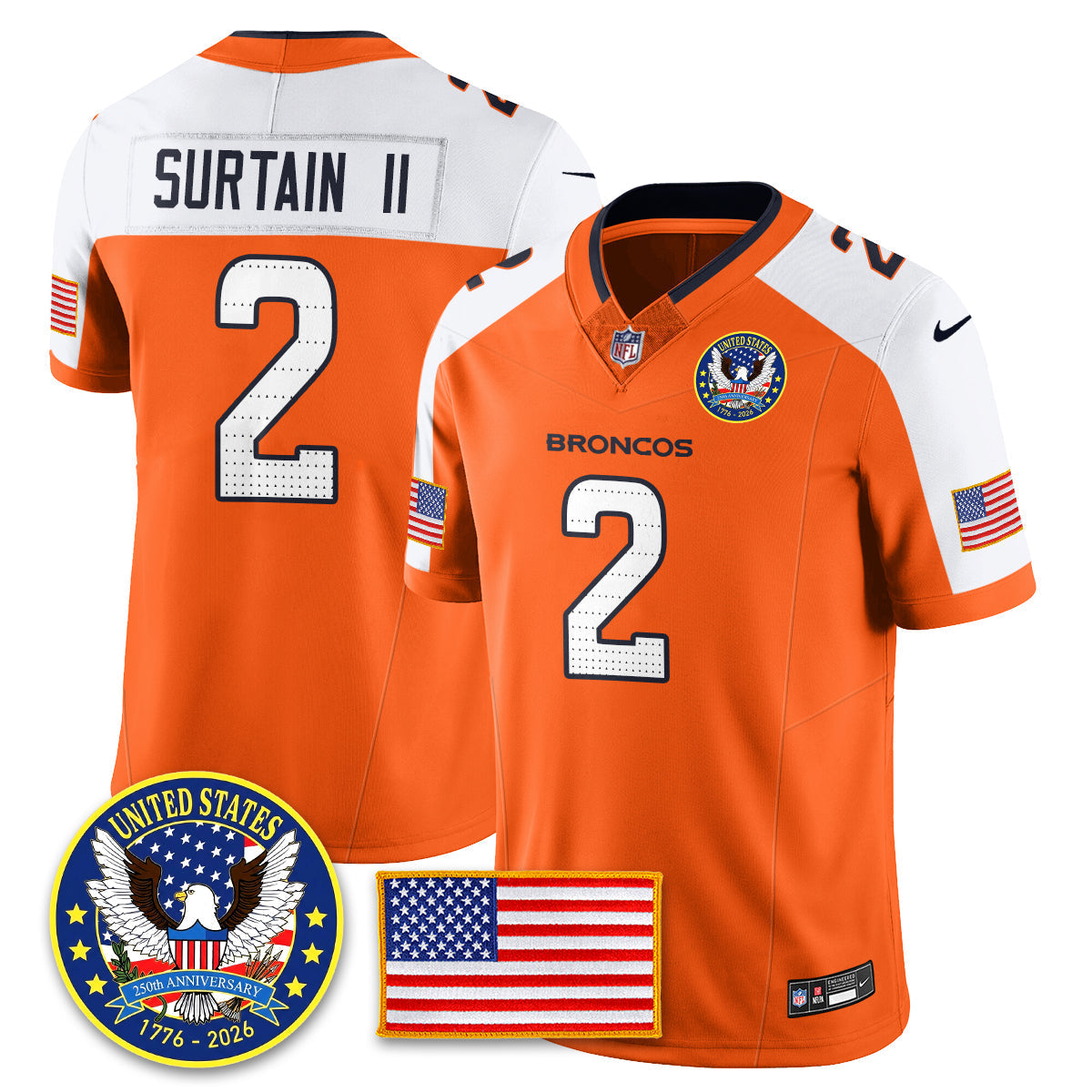 Denver Broncos "United States 250th Anniversary Patch" Vapor Limited Jersey - All Stitched