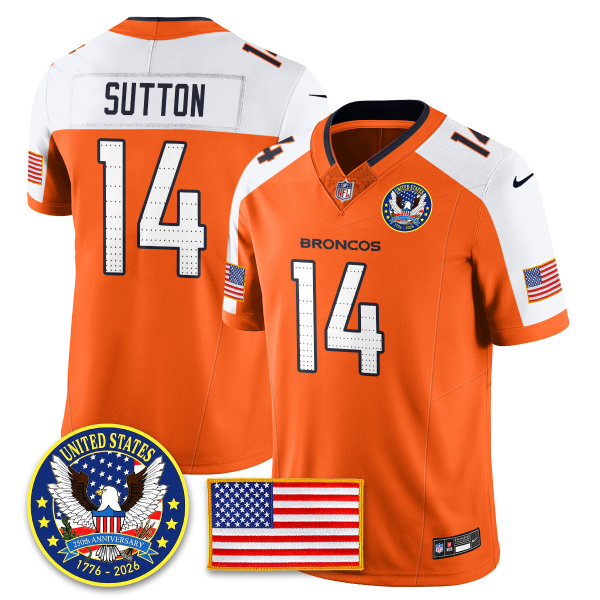 Denver Broncos "United States 250th Anniversary Patch" Vapor Limited Jersey - All Stitched