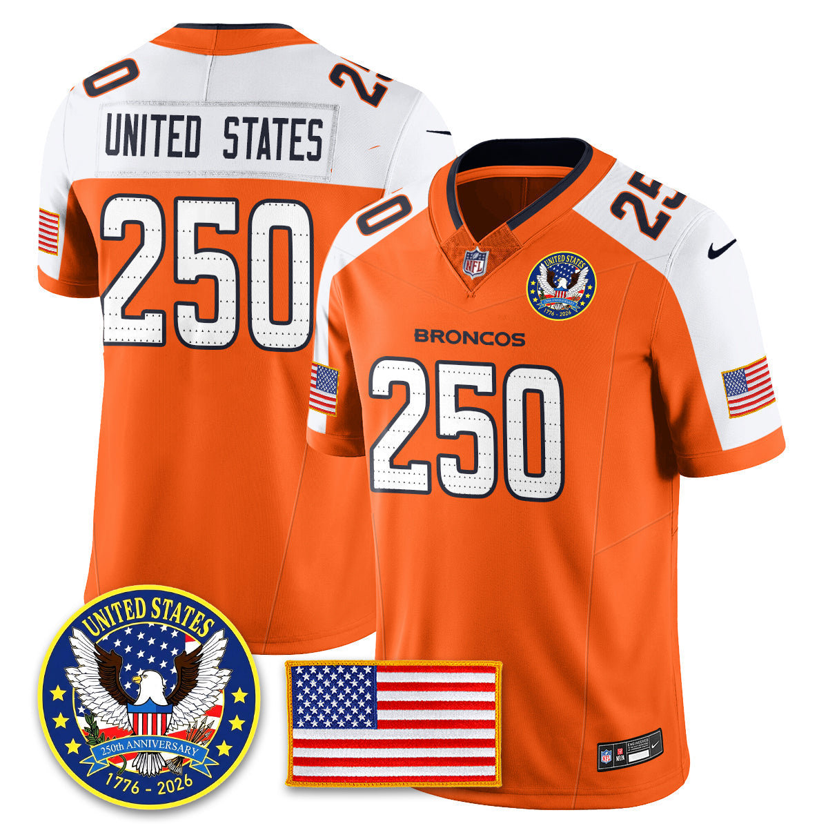 Denver Broncos "United States 250th Anniversary Patch" Vapor Limited Jersey - All Stitched