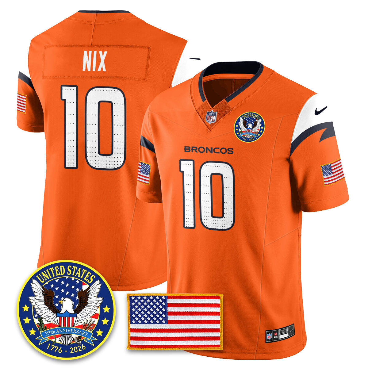 Denver Broncos "United States 250th Anniversary Patch" Vapor Limited Jersey - All Stitched