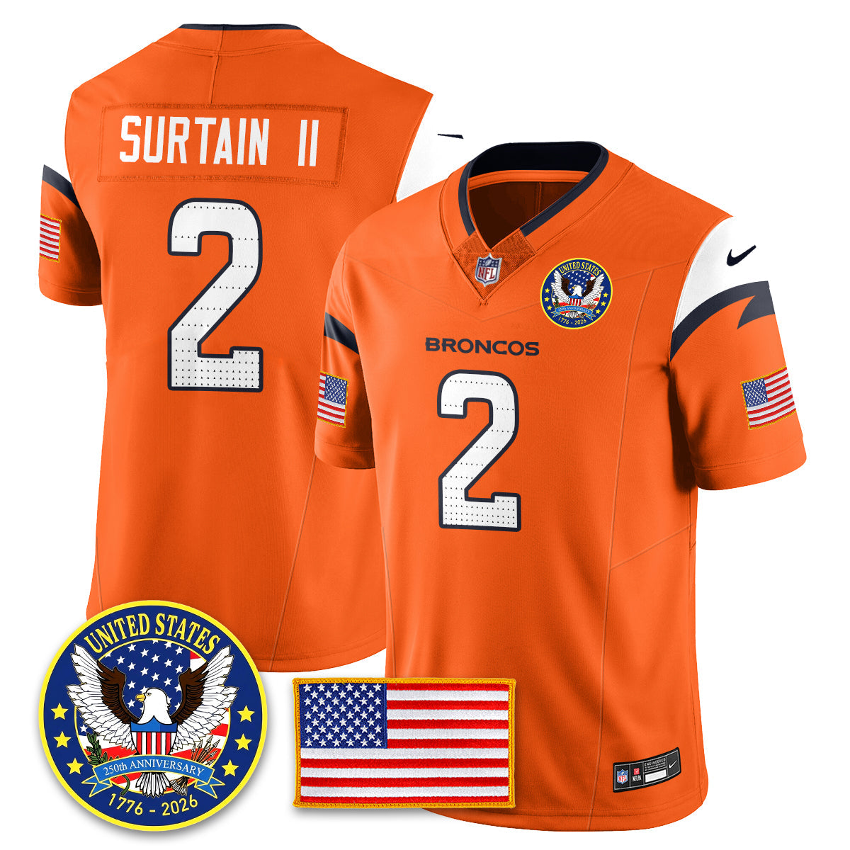 Denver Broncos "United States 250th Anniversary Patch" Vapor Limited Jersey - All Stitched