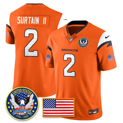 Denver Broncos "United States 250th Anniversary Patch" Vapor Limited Jersey - All Stitched