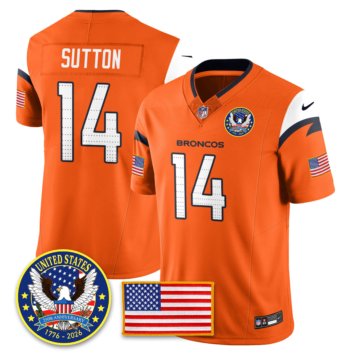 Denver Broncos "United States 250th Anniversary Patch" Vapor Limited Jersey - All Stitched