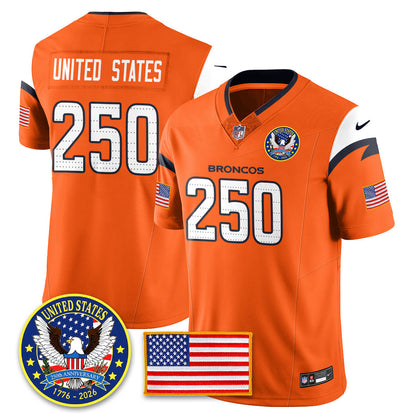 Denver Broncos "United States 250th Anniversary Patch" Vapor Limited Jersey - All Stitched
