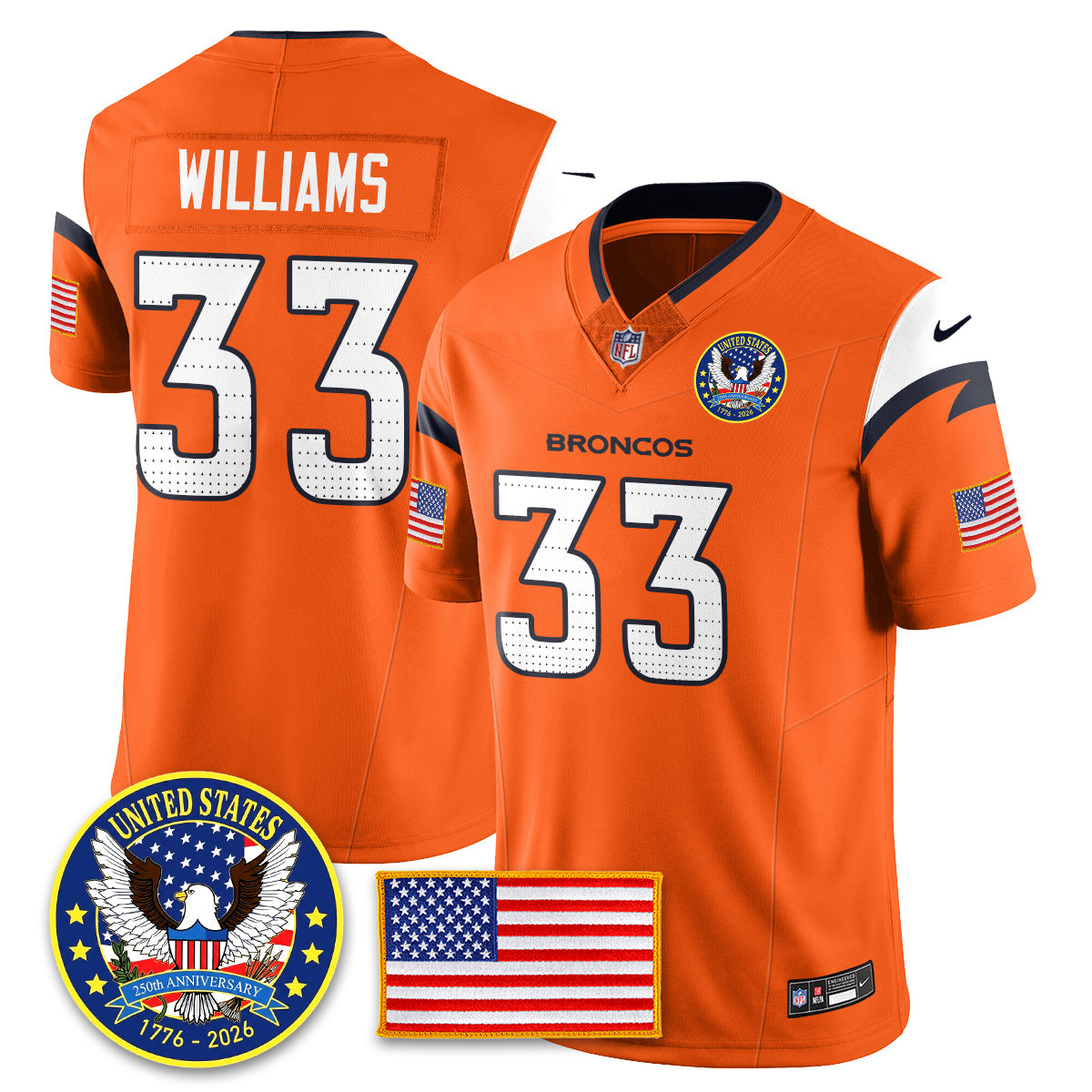 Denver Broncos "United States 250th Anniversary Patch" Vapor Limited Jersey - All Stitched