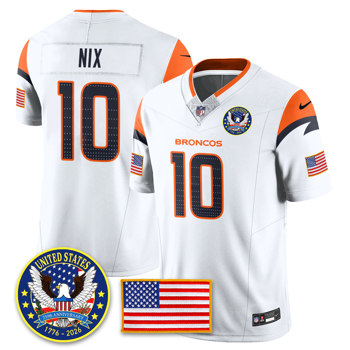 Denver Broncos "United States 250th Anniversary Patch" Vapor Limited Jersey - All Stitched