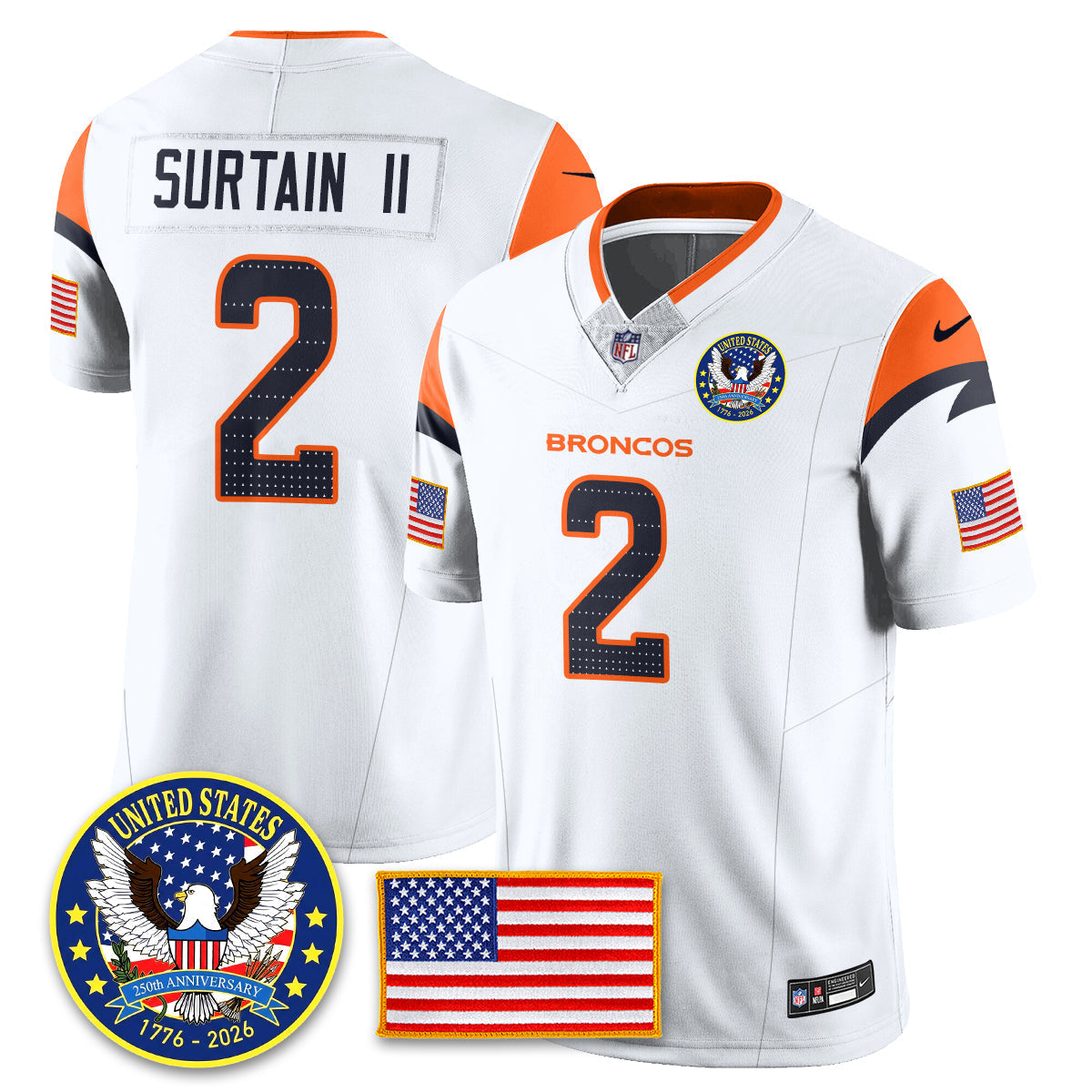 Denver Broncos "United States 250th Anniversary Patch" Vapor Limited Jersey - All Stitched