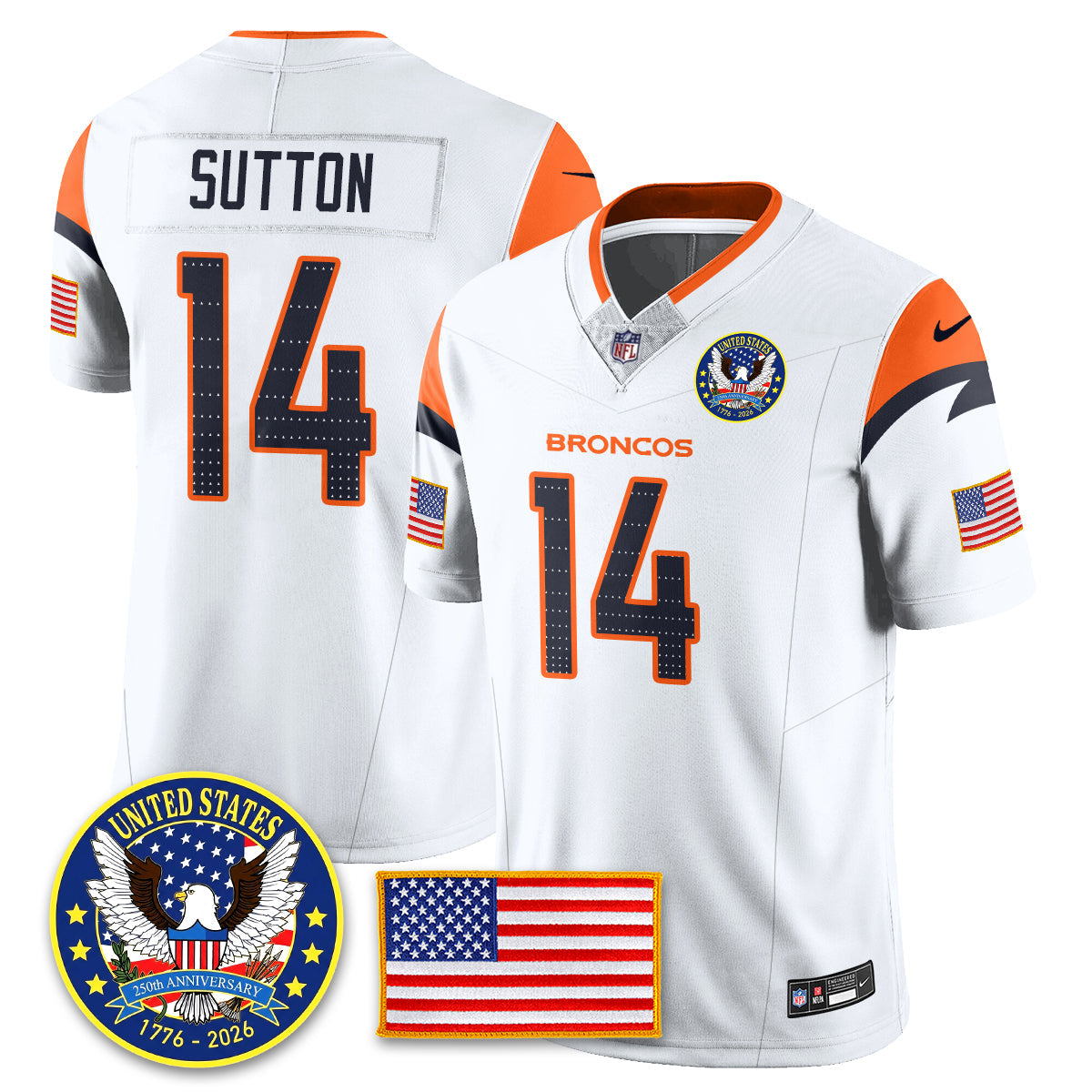 Denver Broncos "United States 250th Anniversary Patch" Vapor Limited Jersey - All Stitched