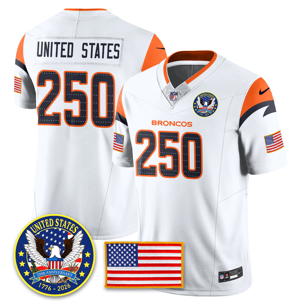 DEN "United States 250th Anniversary Patch" Vapor Limited Jersey - All Stitched