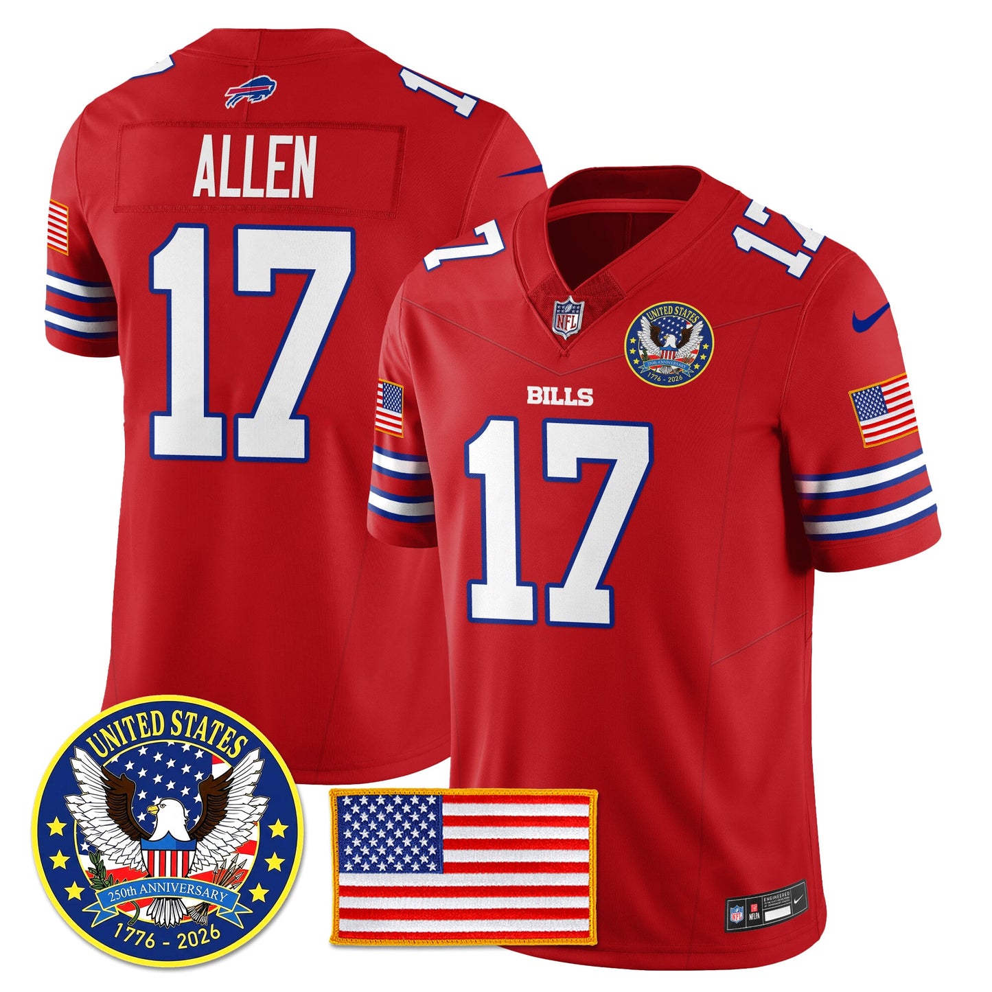 BUF "United States 250th Anniversary Patch" Vapor Limited Jersey - All Stitched
