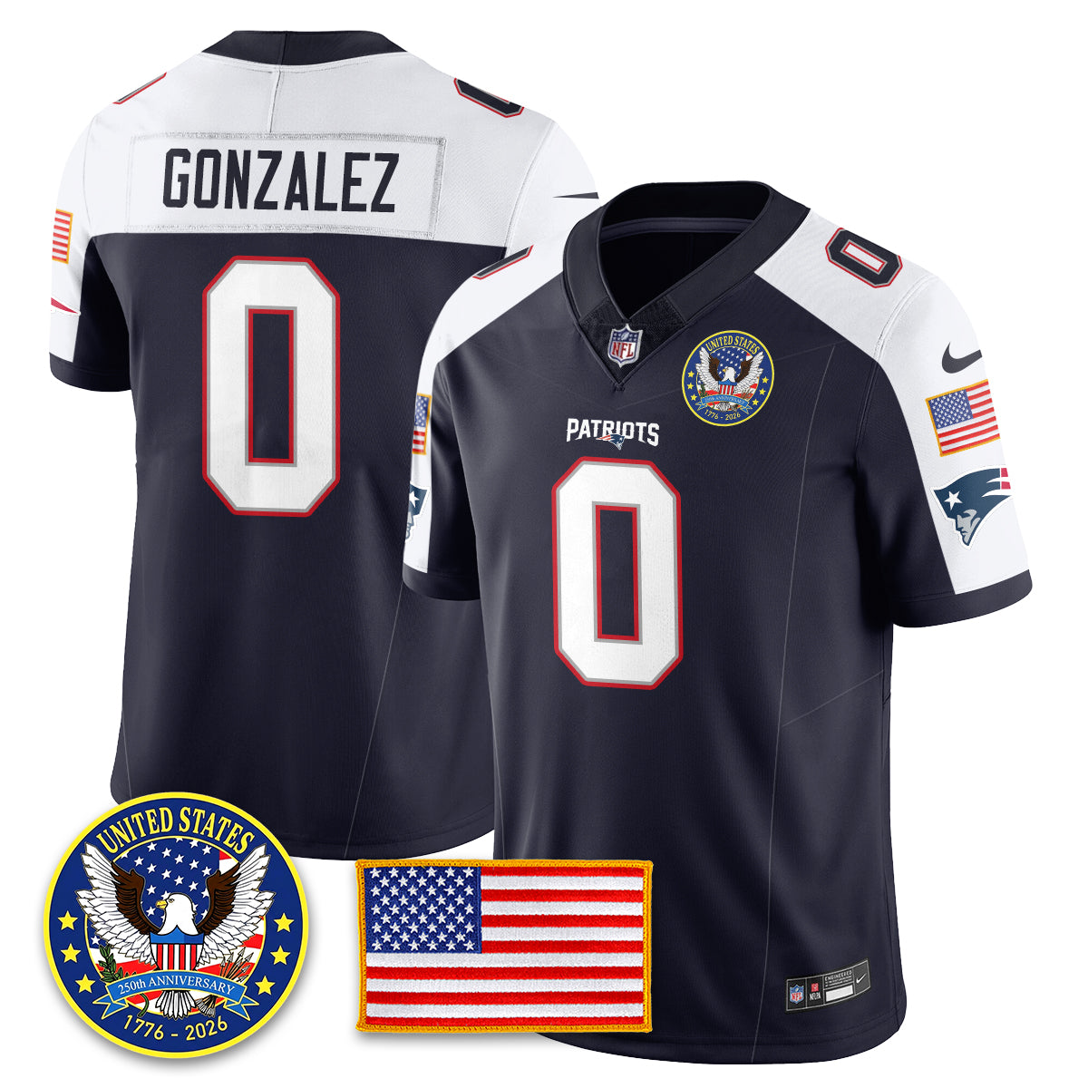 NE "United States 250th Anniversary Patch" Vapor Limited Jersey - All Stitched