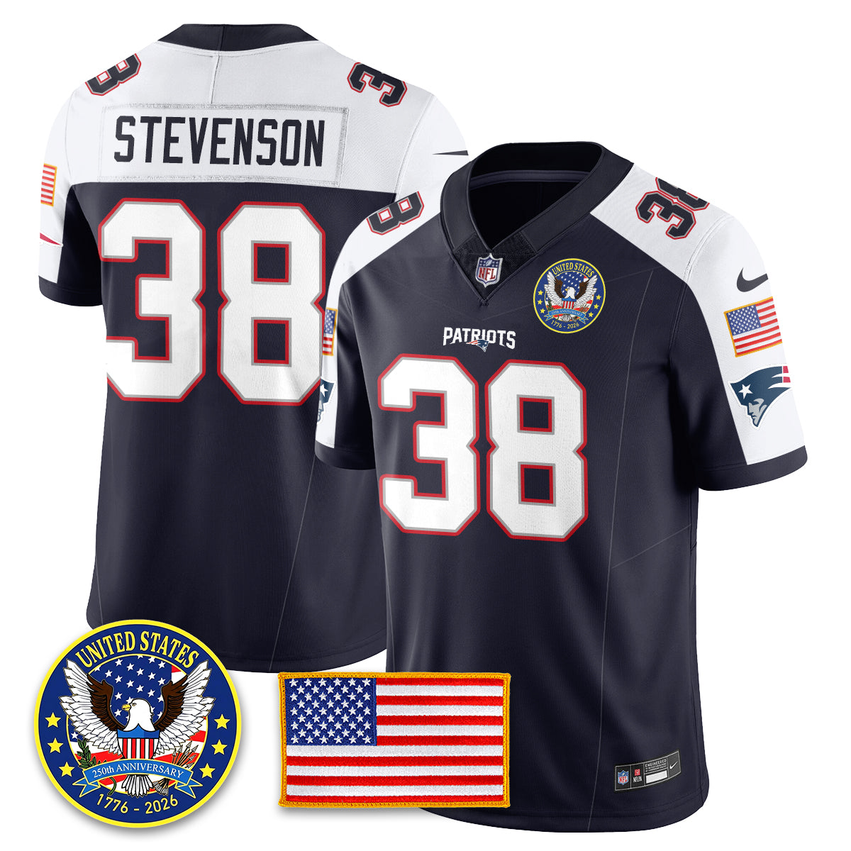 NE "United States 250th Anniversary Patch" Vapor Limited Jersey - All Stitched