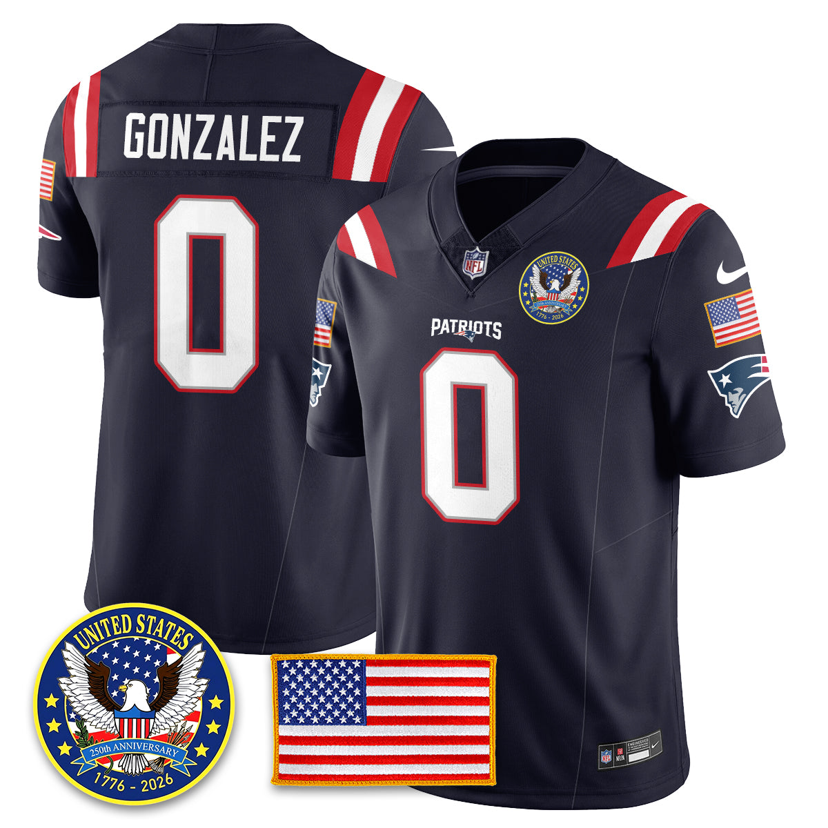 NE "United States 250th Anniversary Patch" Vapor Limited Jersey - All Stitched