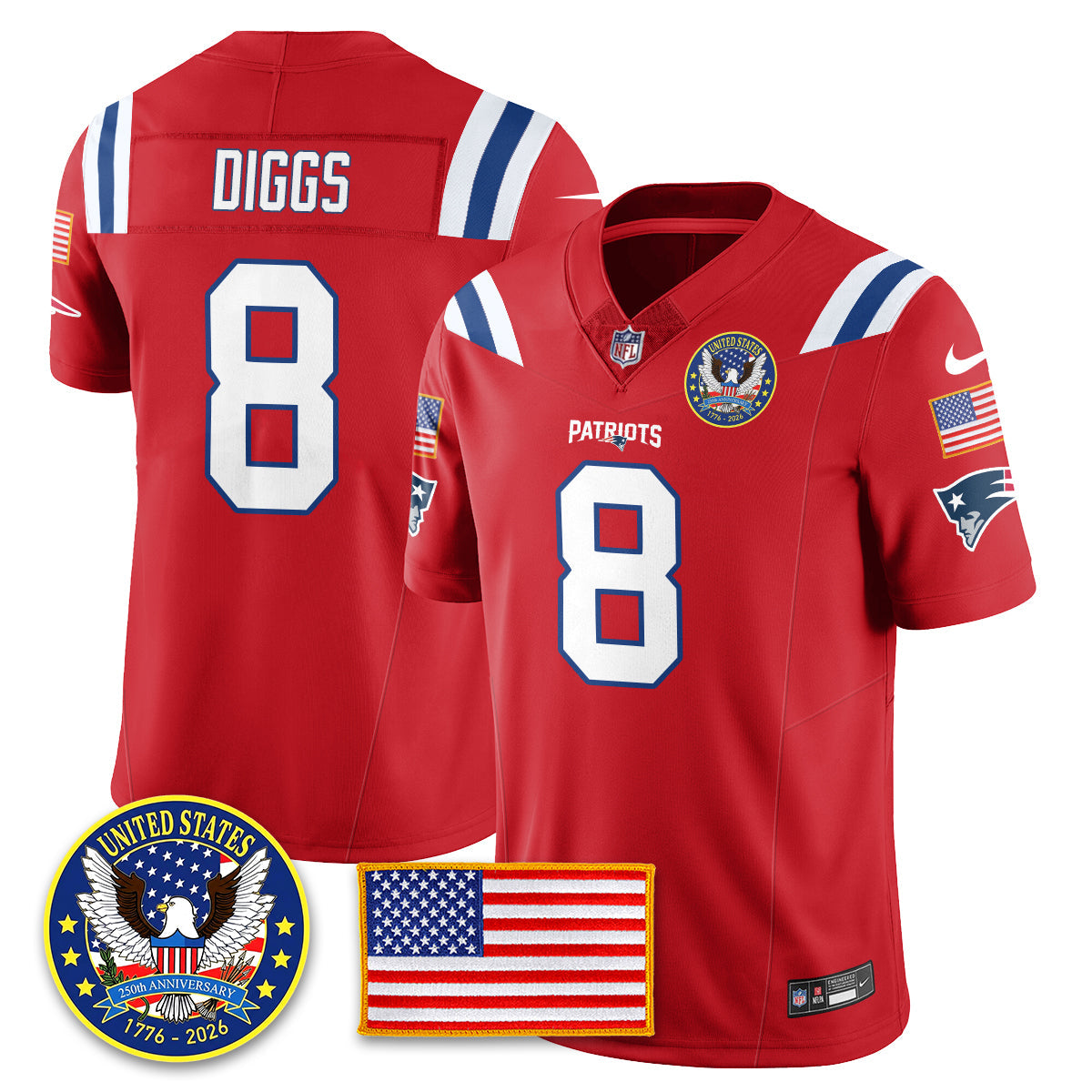 NE "United States 250th Anniversary Patch" Vapor Limited Jersey - All Stitched
