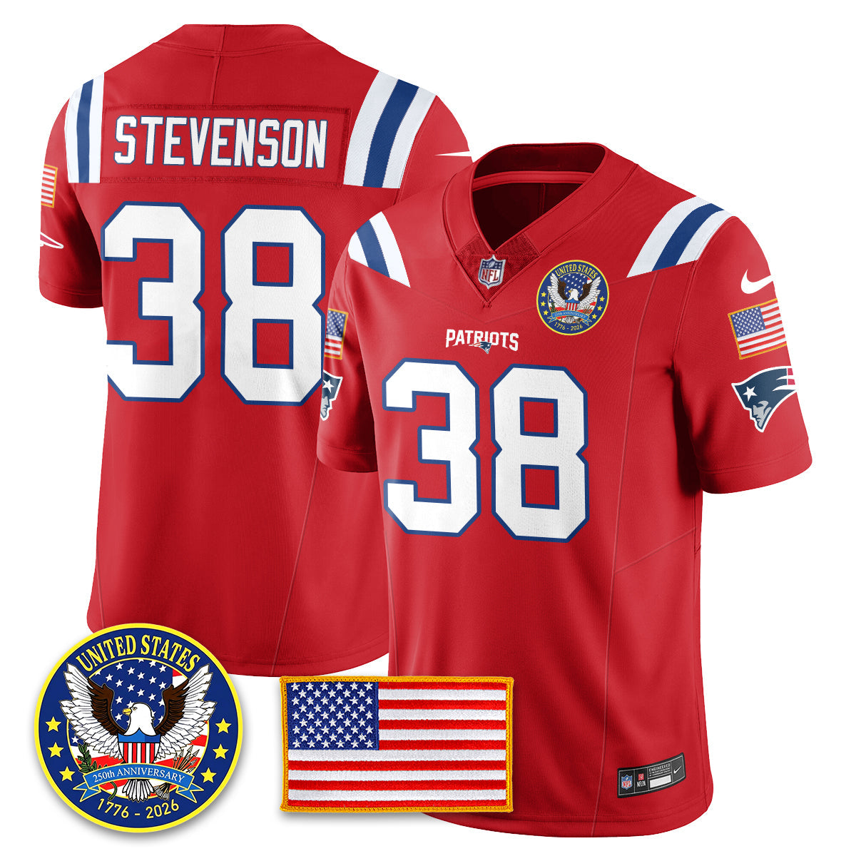 NE "United States 250th Anniversary Patch" Vapor Limited Jersey - All Stitched