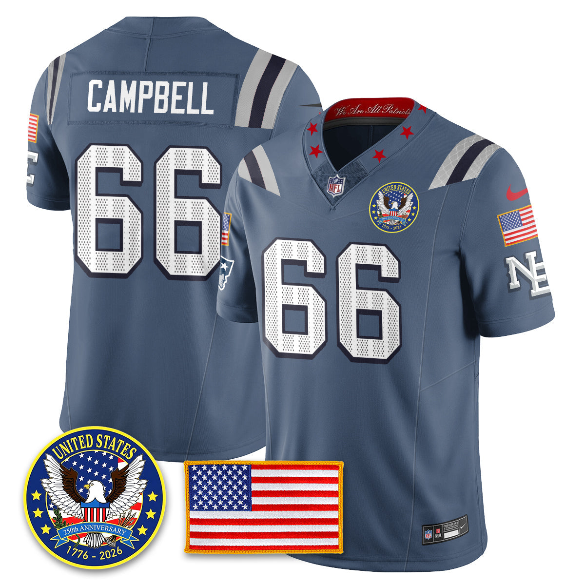 NE "United States 250th Anniversary Patch" Vapor Limited Jersey - All Stitched