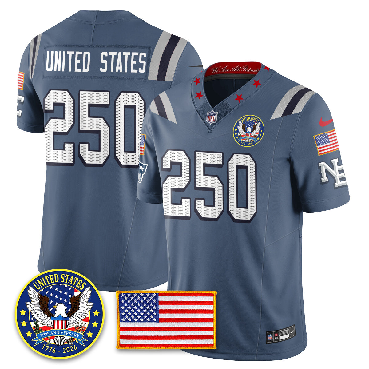NE "United States 250th Anniversary Patch" Vapor Limited Jersey - All Stitched