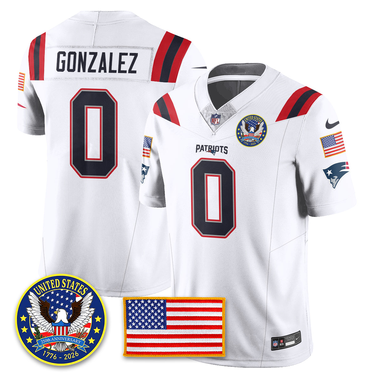 NE "United States 250th Anniversary Patch" Vapor Limited Jersey - All Stitched