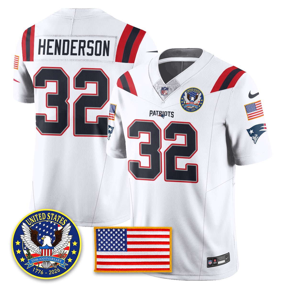NE "United States 250th Anniversary Patch" Vapor Limited Jersey - All Stitched