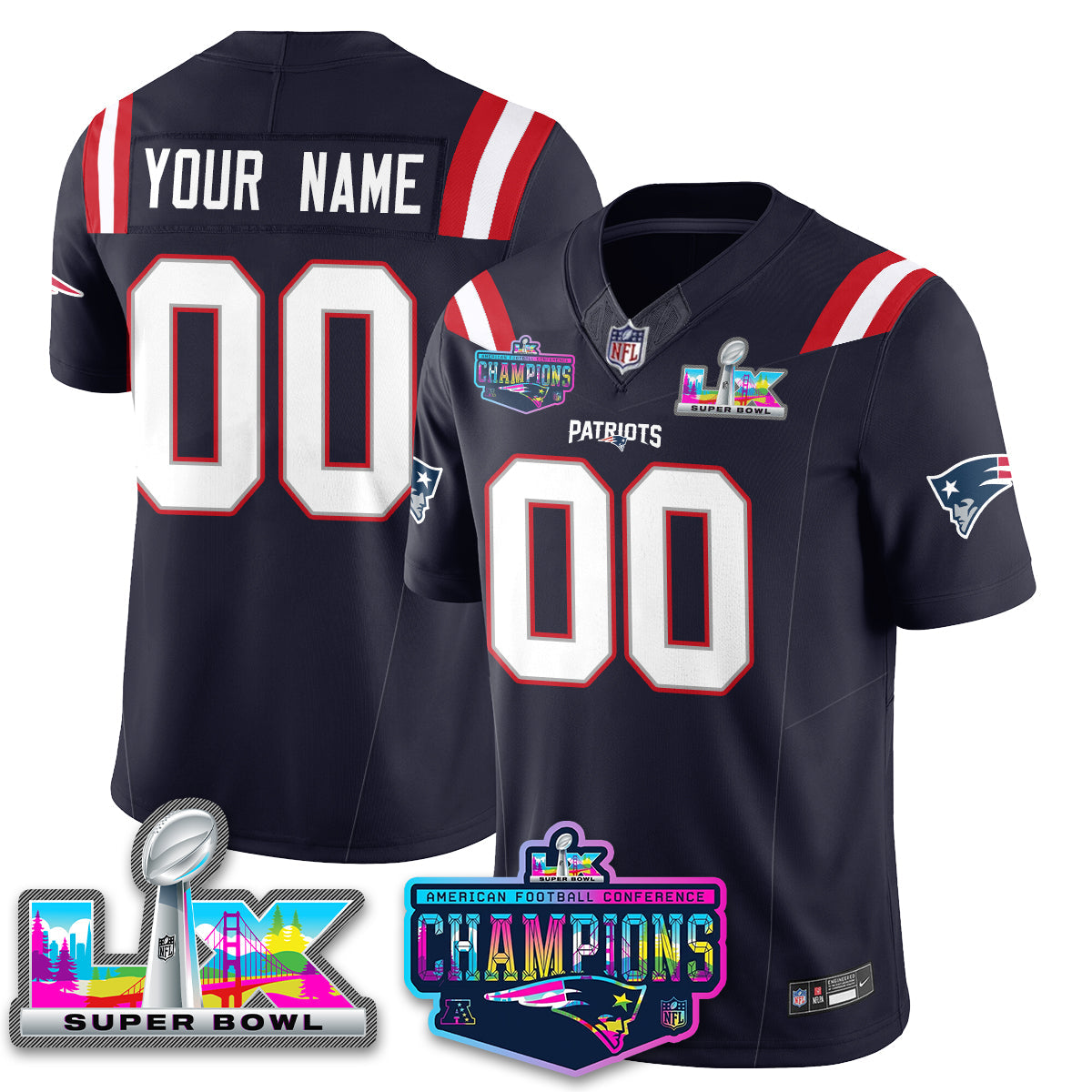 Custom NE 2025 Vapor Jersey - AFC Champions Limited Patch - All Stitchedhed (Copy)
