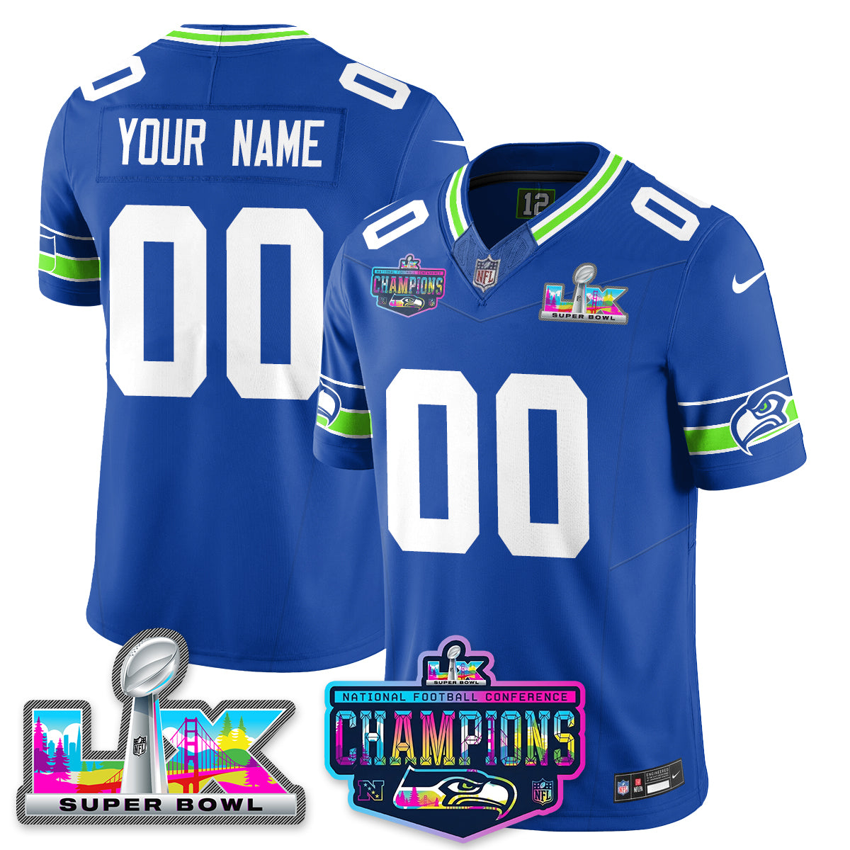 Custom SEA 2025 Vapor Limited Jersey - NFC Champions Limited Patch - All Stitched