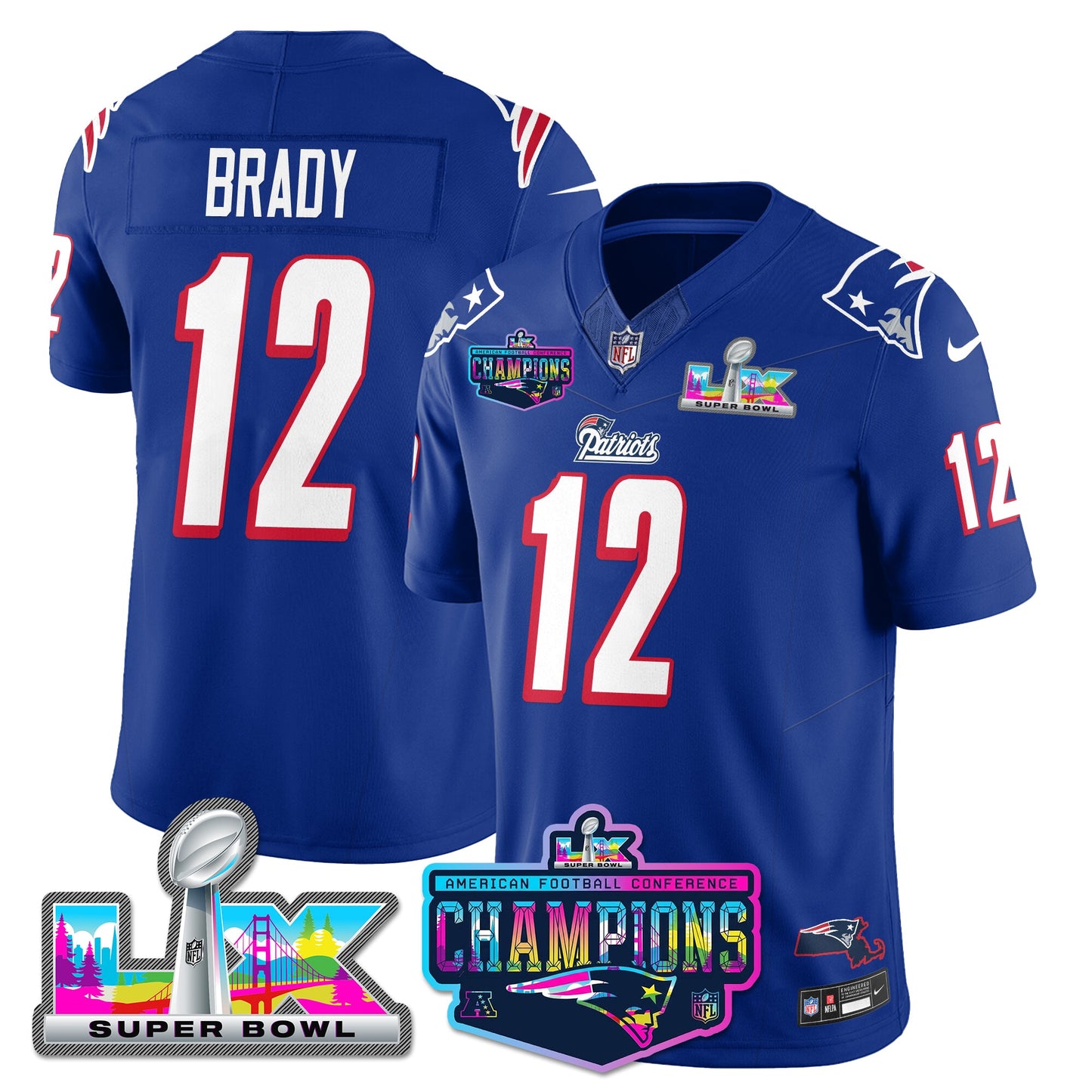 NE 1996 Throwback Limited Vapor Jersey - 2025 AFC Champions Limited Patch - All Stitched