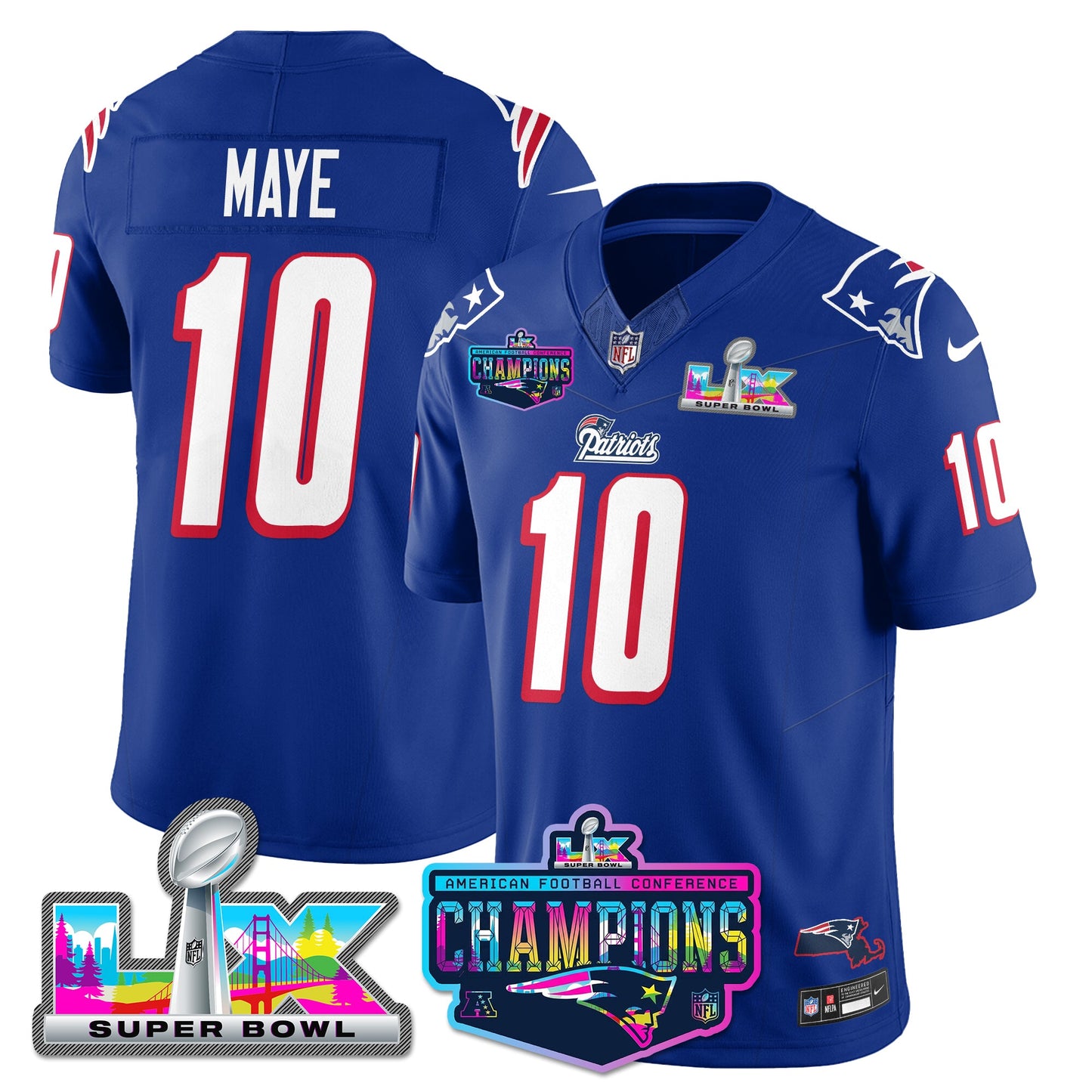 NE 1996 Throwback Limited Vapor Jersey - 2025 AFC Champions Limited Patch - All Stitched