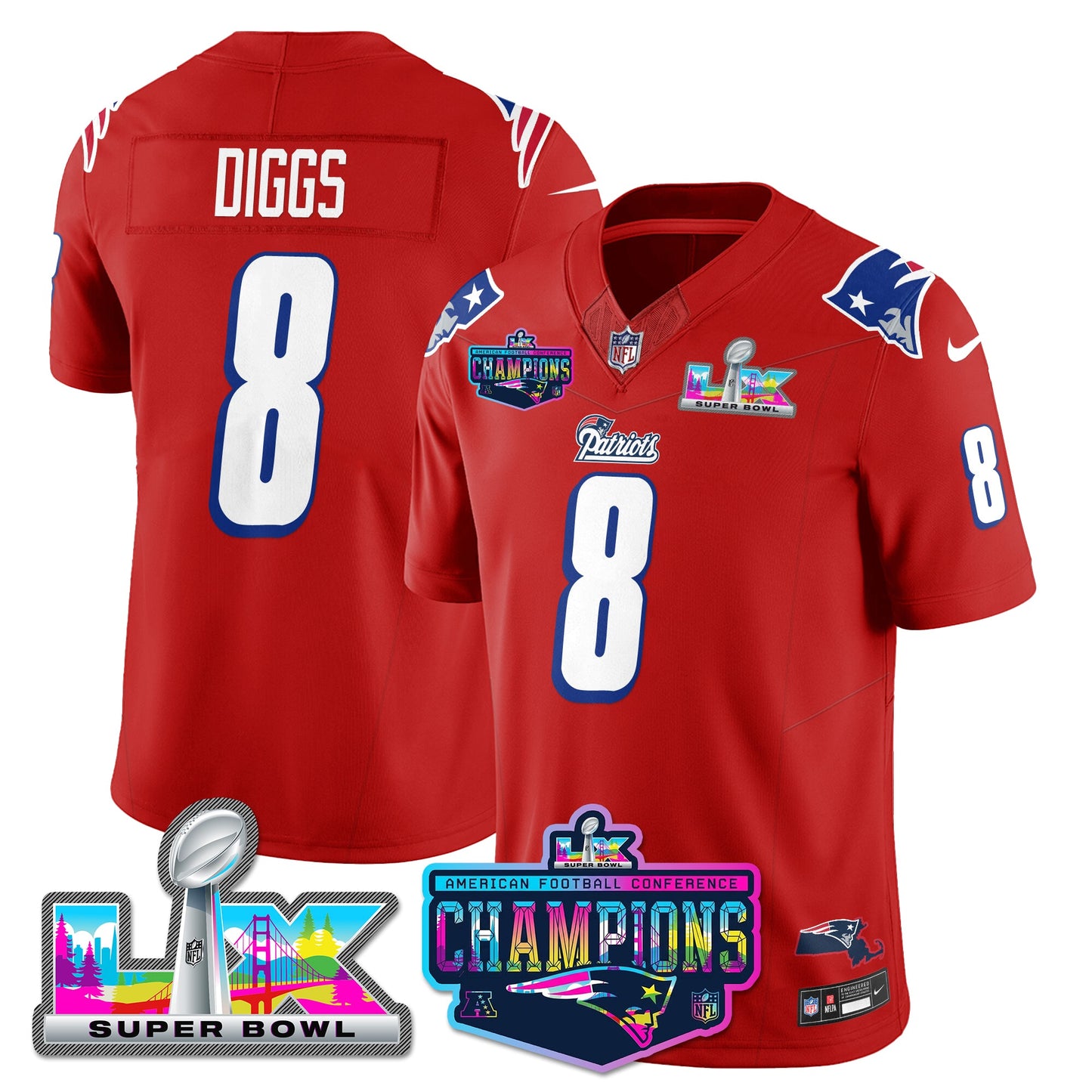 NE 1996 Throwback Limited Vapor Jersey - 2025 AFC Champions Limited Patch - All Stitched